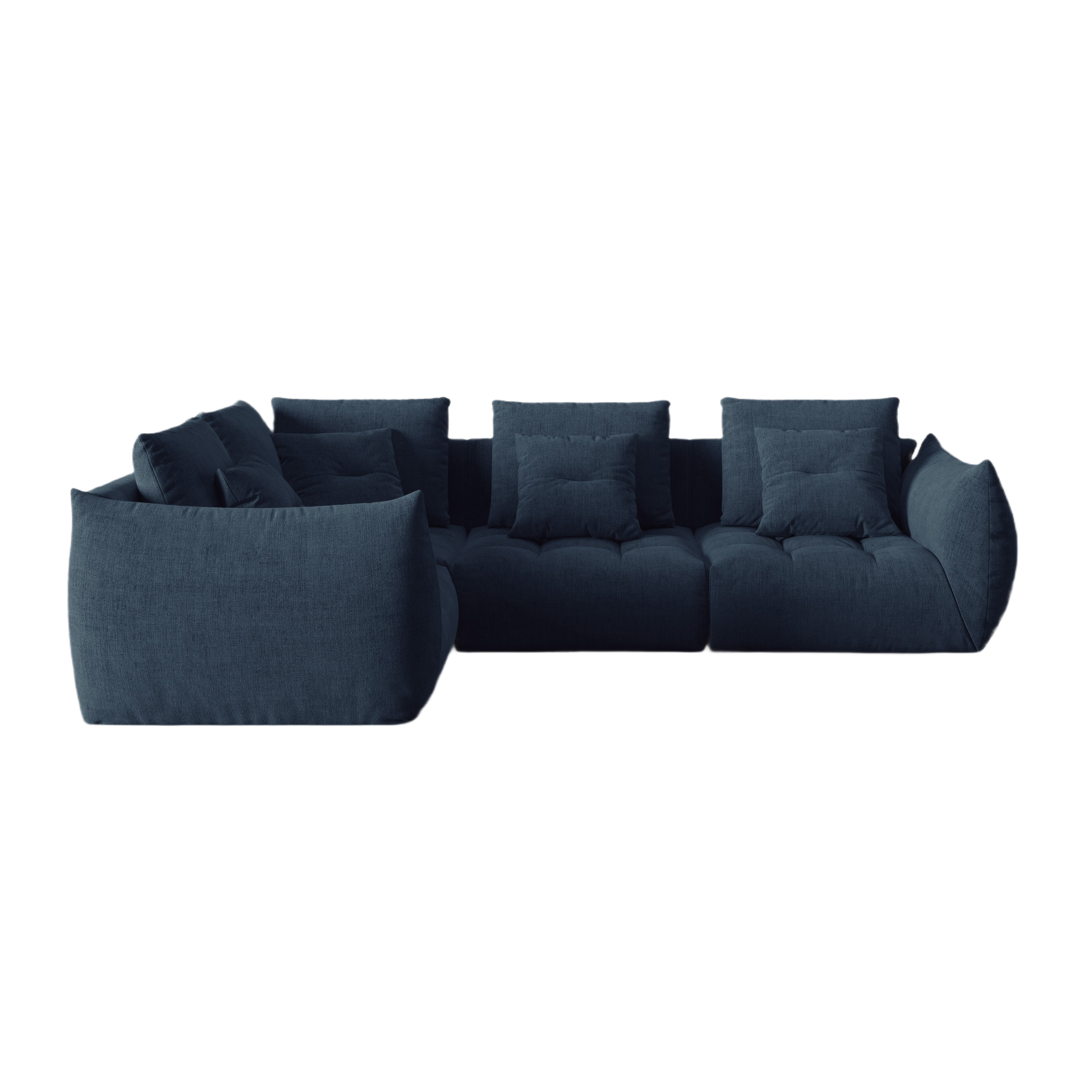 Left-facing 3-seater modular corner sofa BLOOM in navy chenille