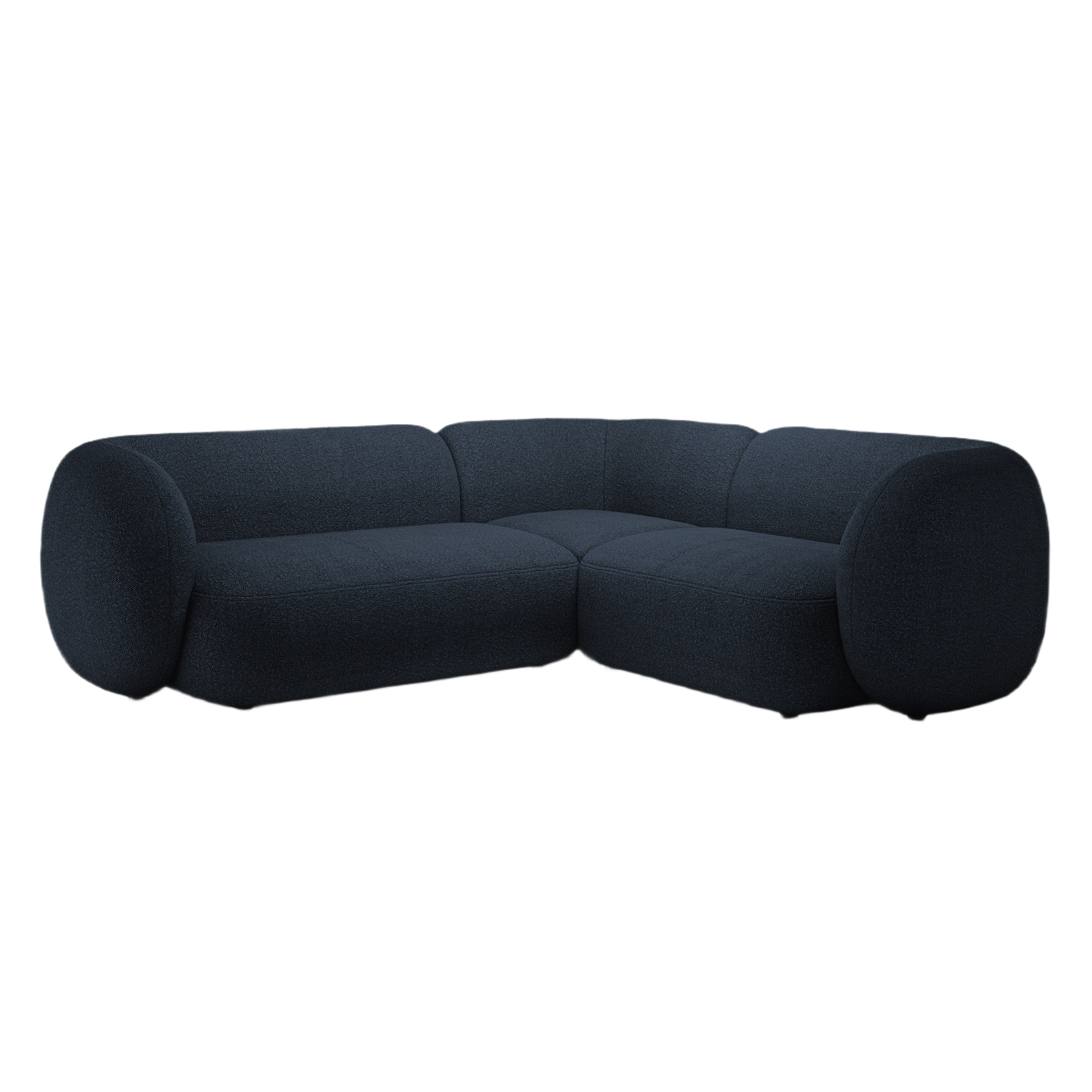 Right-facing 4-seater corner sofa KATE in navy blue boucle