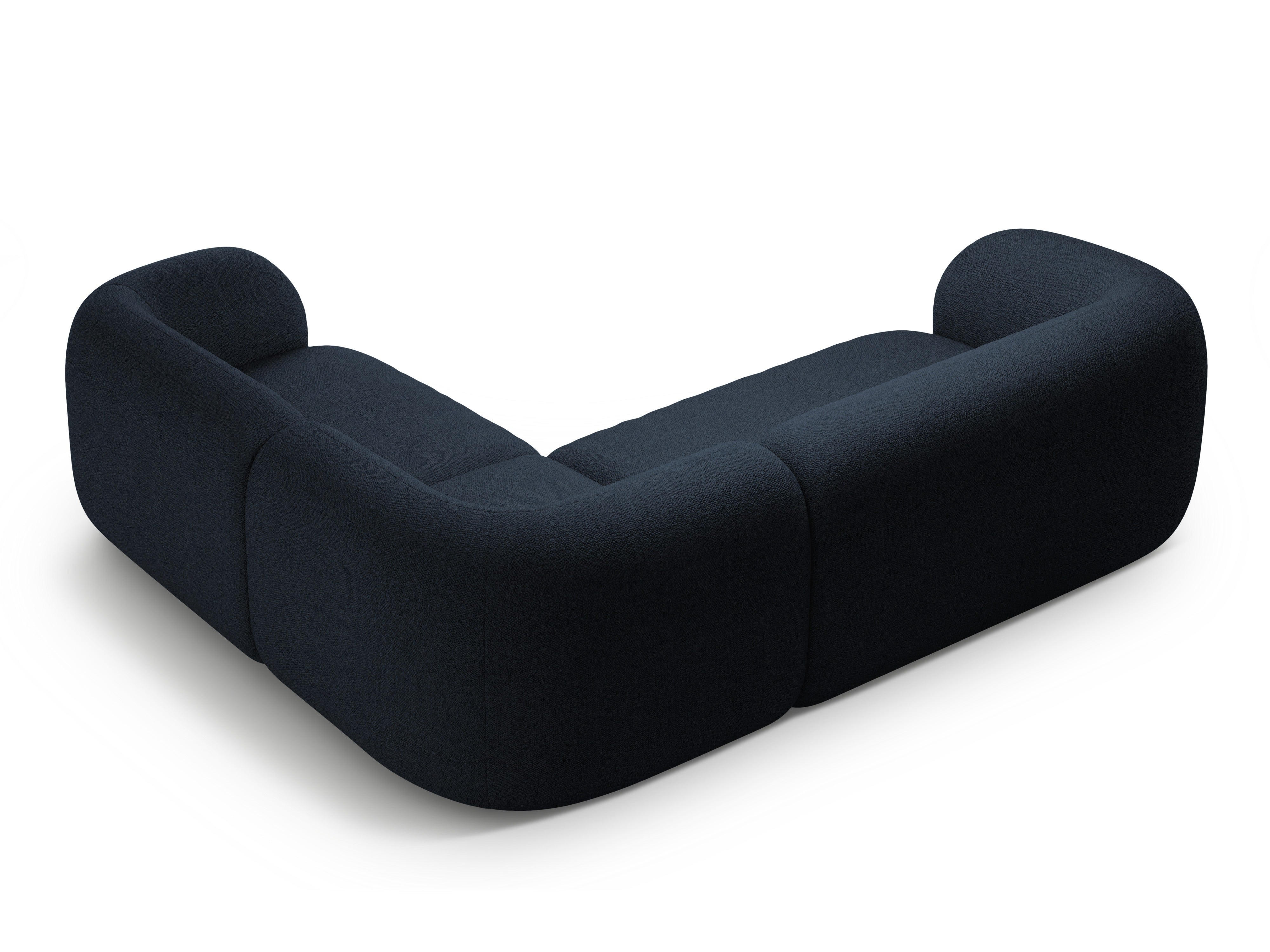 Right-facing 4-seater corner sofa KATE in navy blue boucle