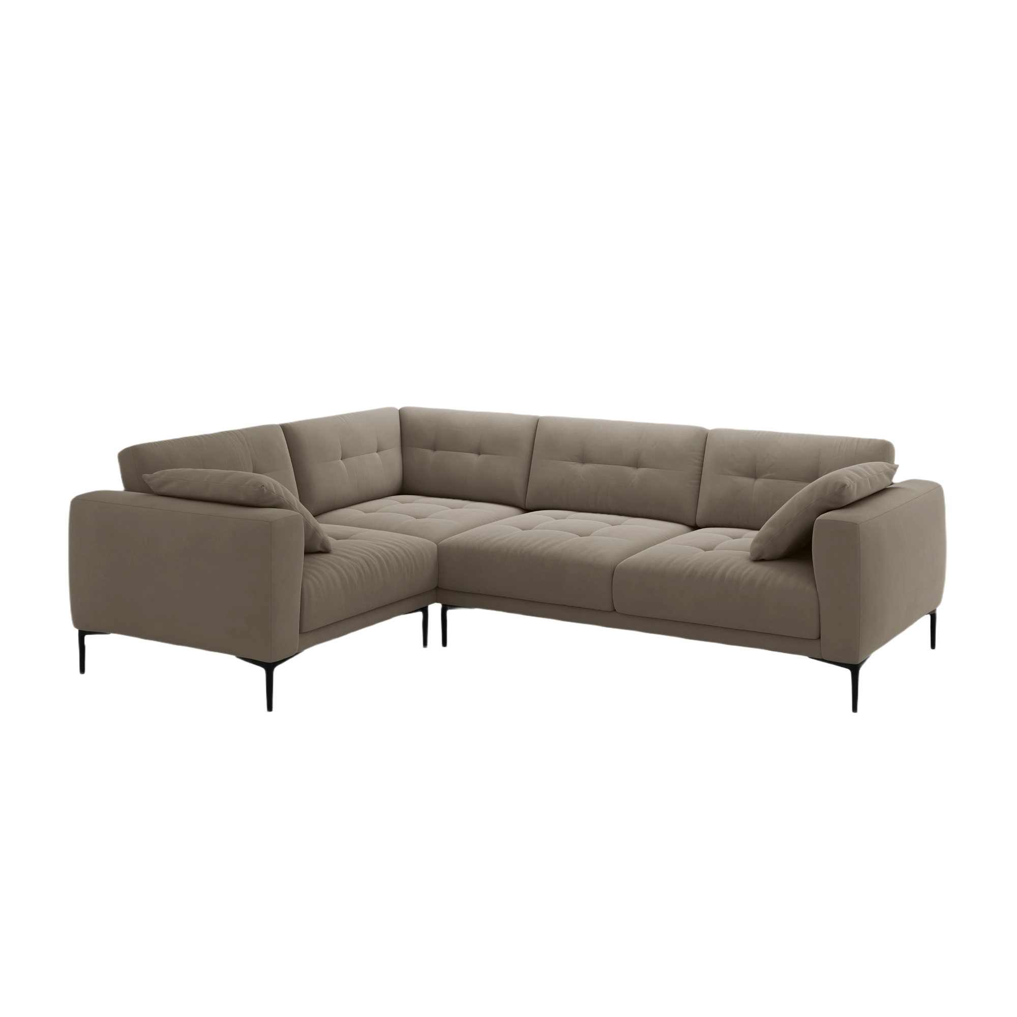 Left-facing velvet L-shaped corner sofa BEMY in gray-brown