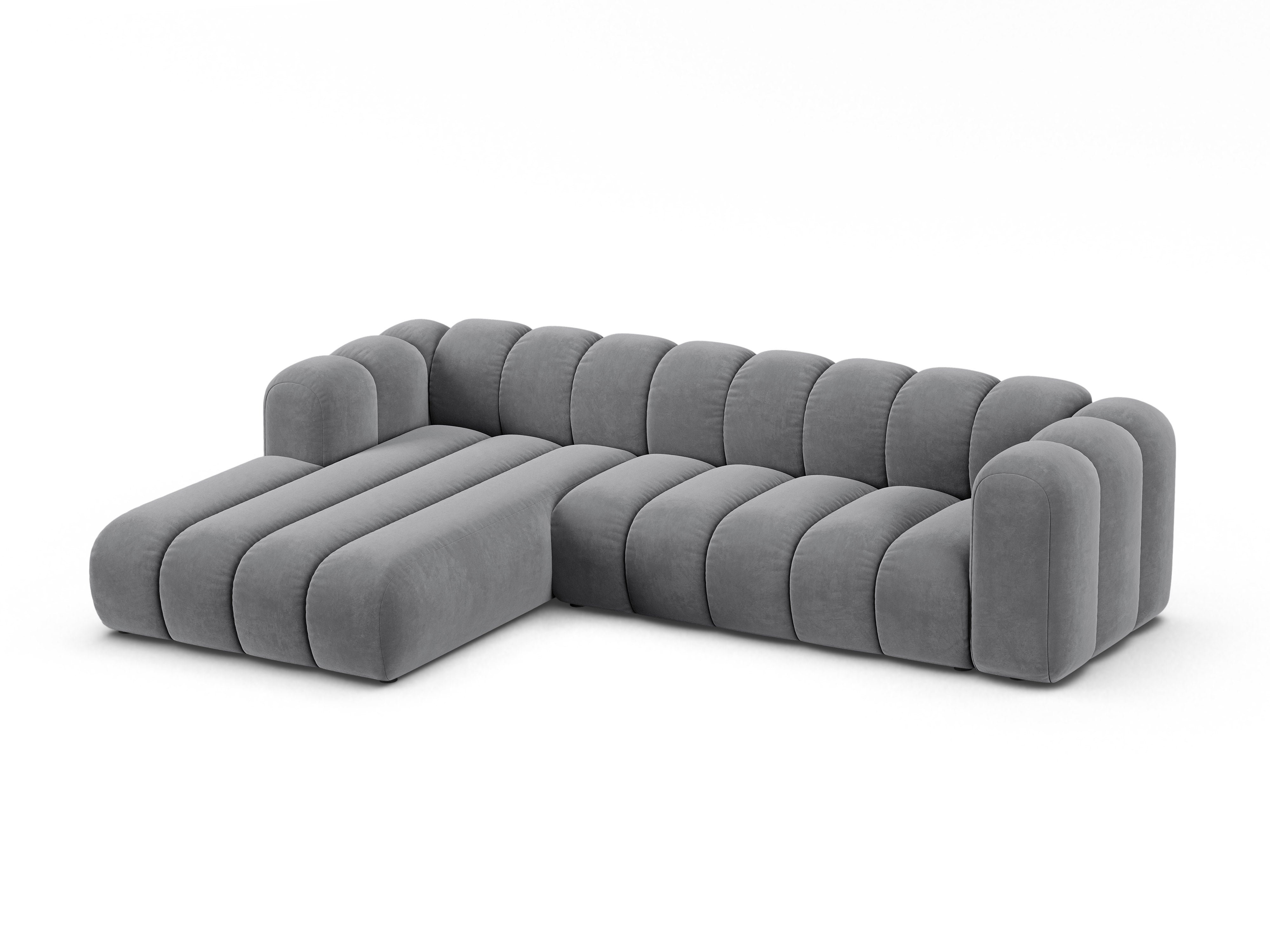 Narożnik aksamitny 4-osobowy lewostronny LUPINE szary – sofa narożna