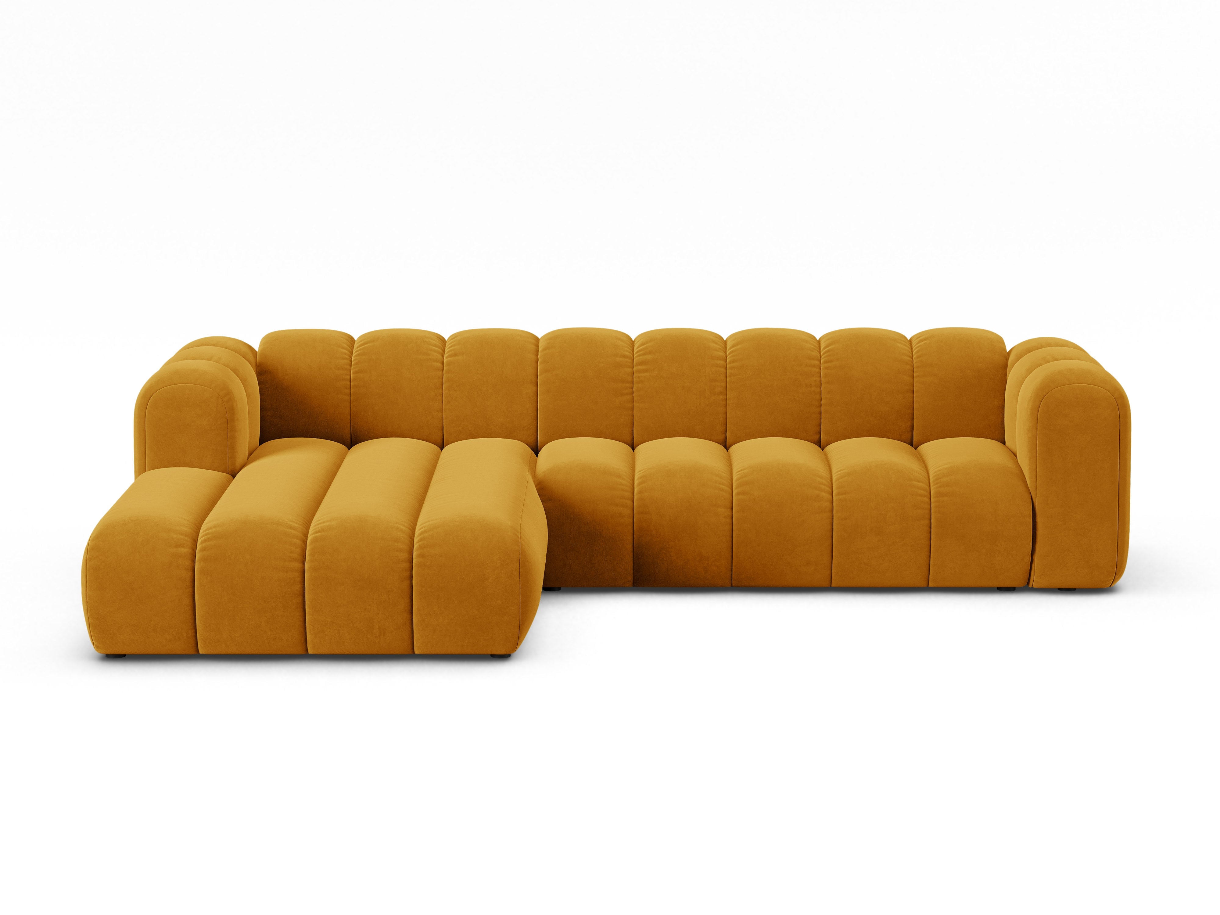 Samt-Ecksofa für 4 Personen links LUPINE senfgelb