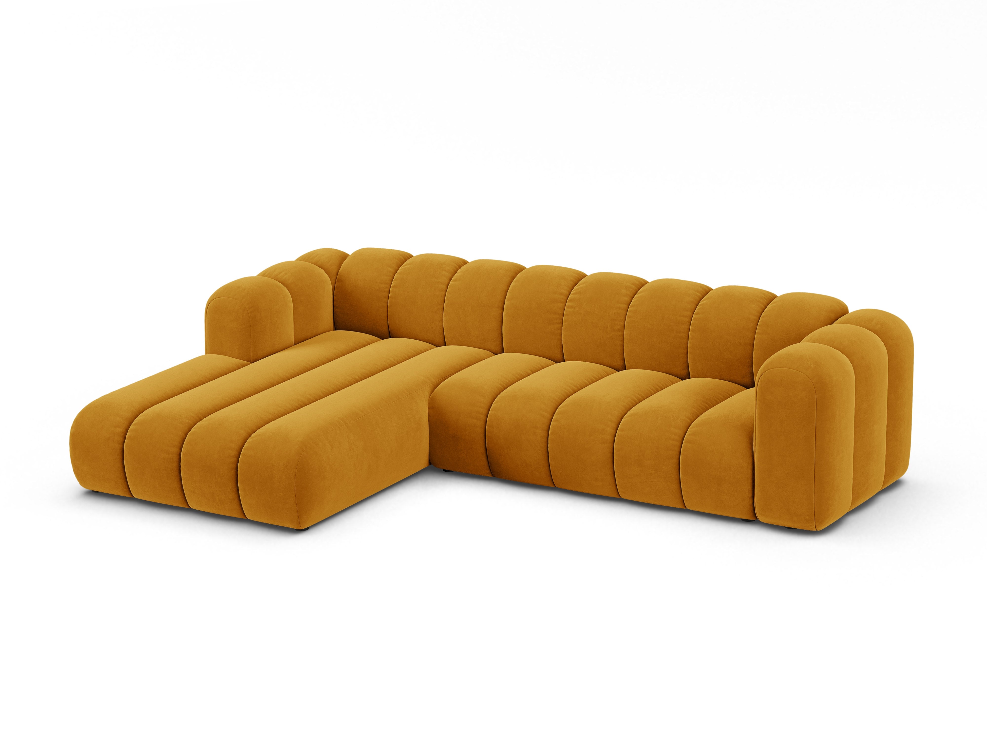 Samt-Ecksofa für 4 Personen links LUPINE senfgelb