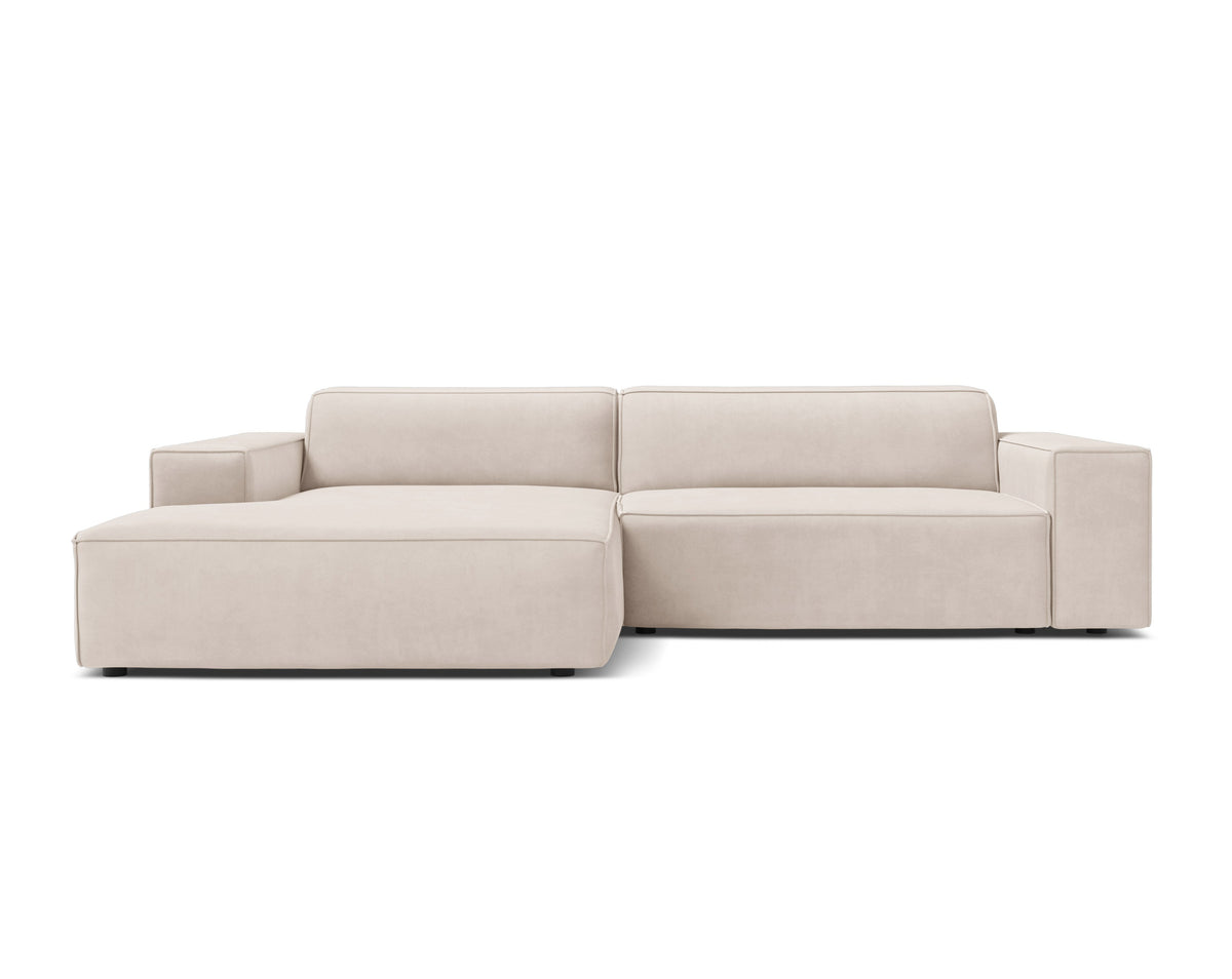Linksseitige 3-Sitzer-Eckcouch JODIE in hellem Beige aus Samt