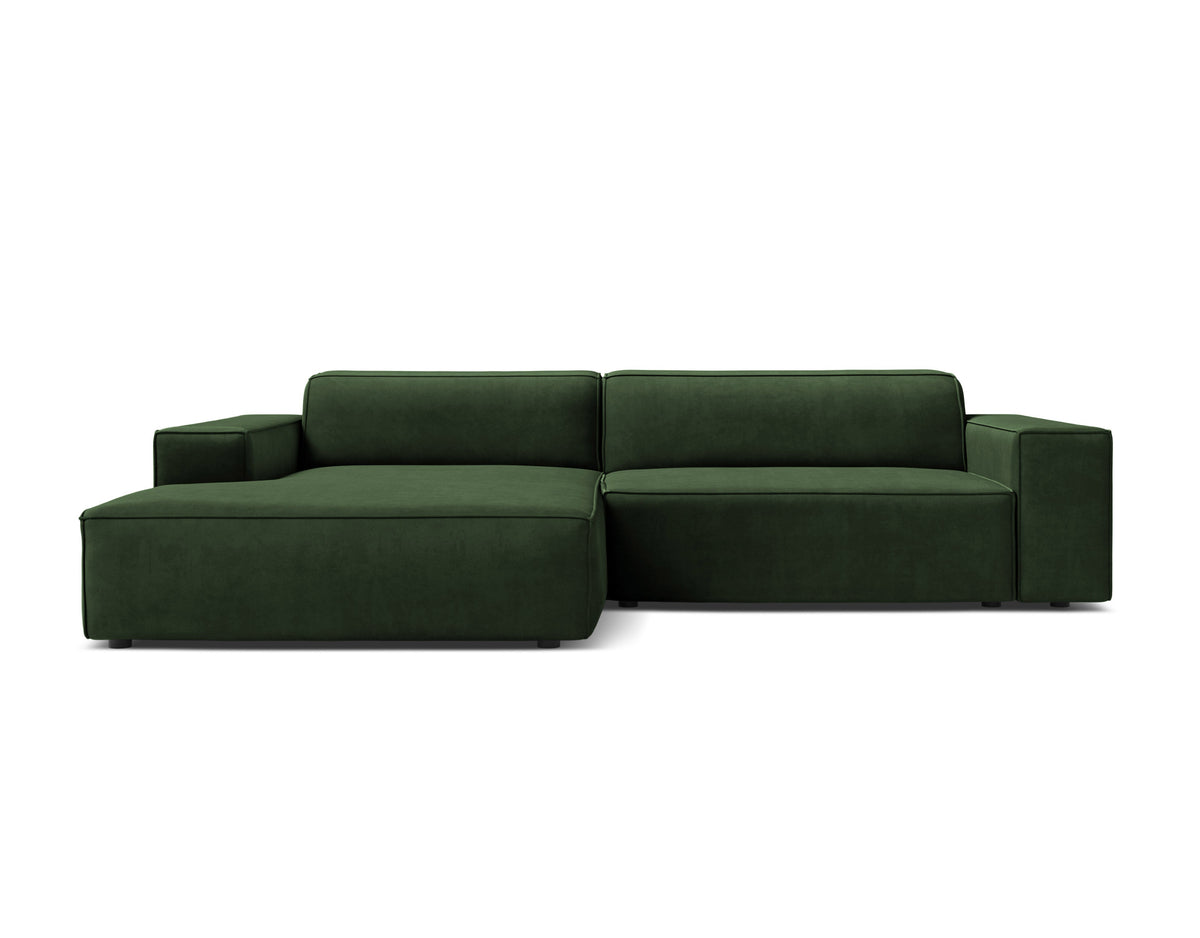 Ecksofa links 3-sitzig JODIE in Flaschengrün Velours