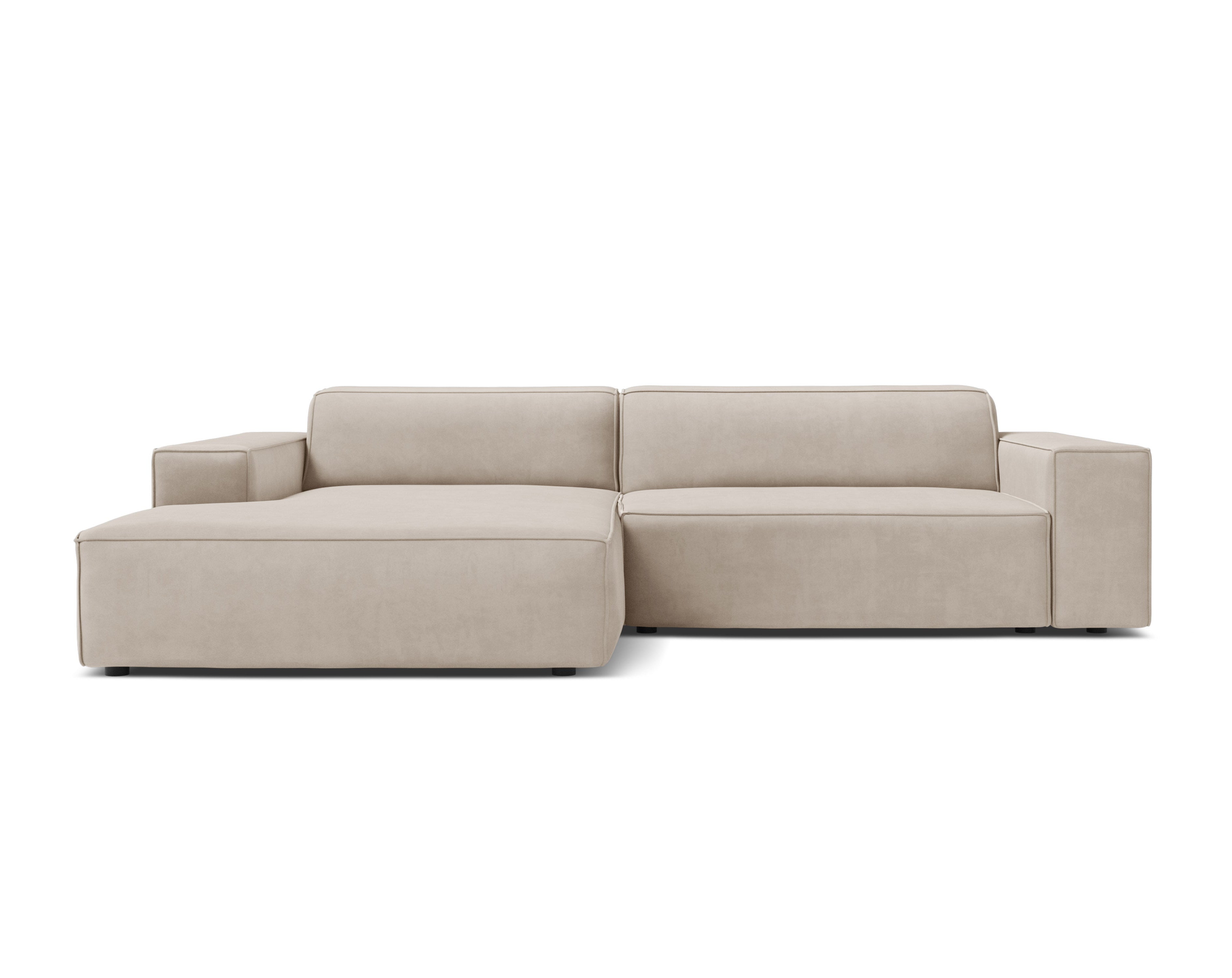 Beiger, linksseitiger, 3-sitziger Samt-Ecksofa JODIE