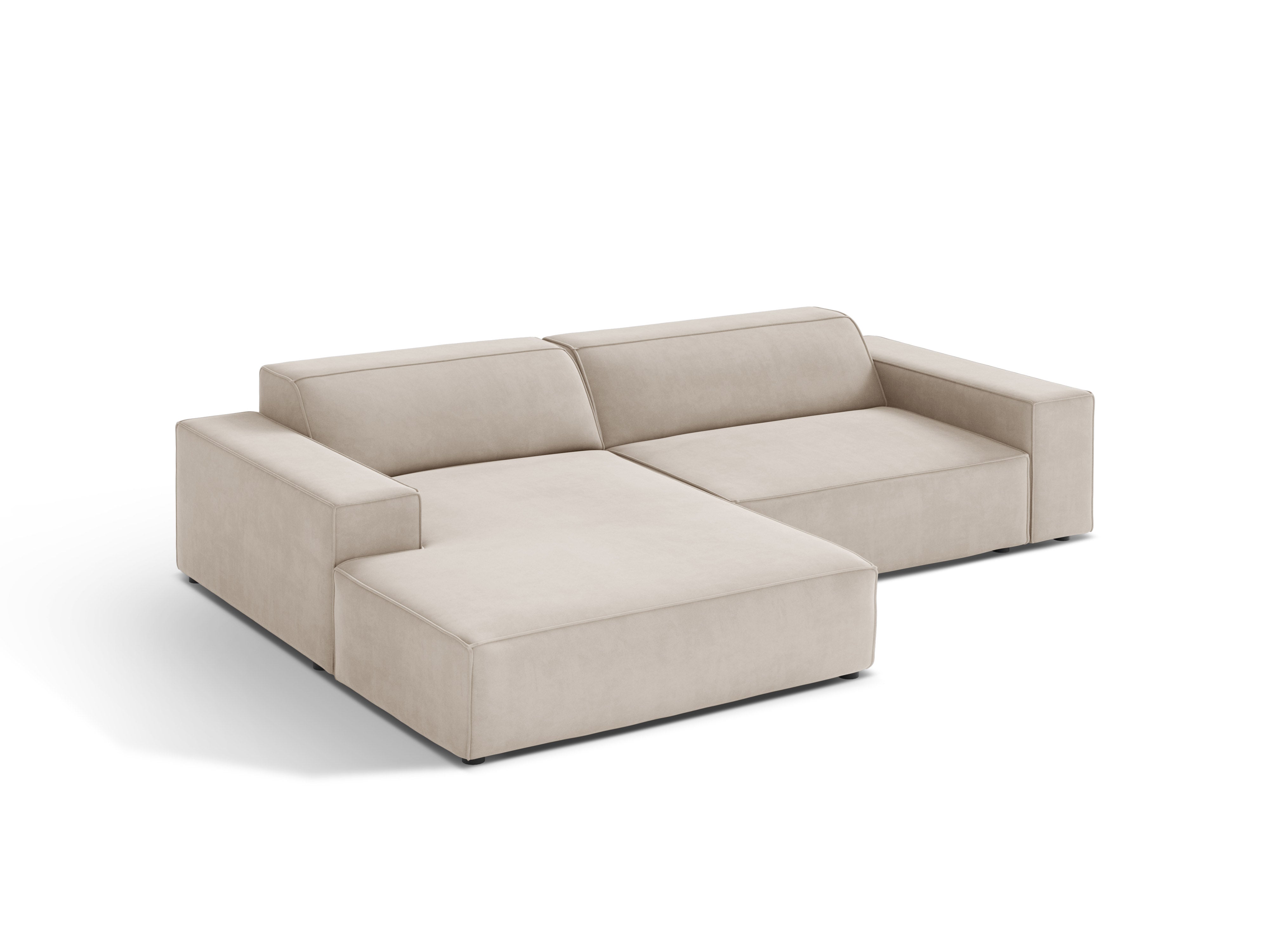 Beiger, linksseitiger, 3-sitziger Samt-Ecksofa JODIE