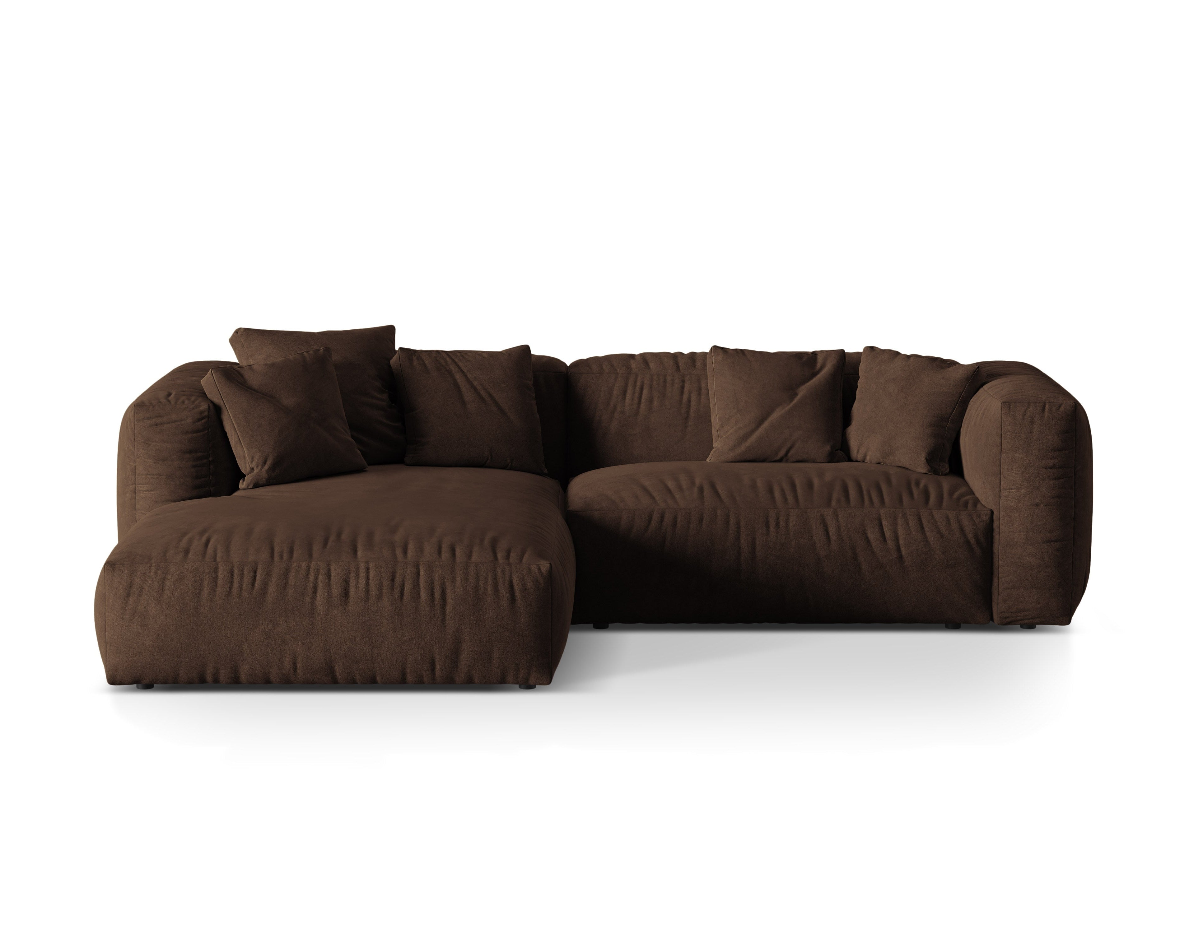 Samt-Ecksofa links 2-sitzig MARTINA in Schokoladenfarbe