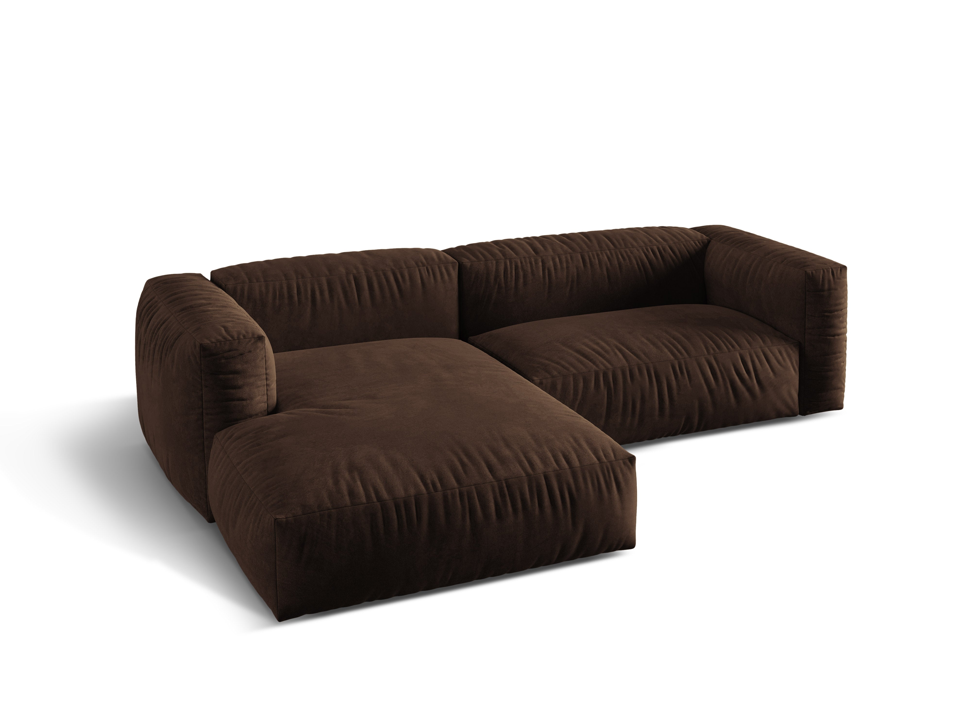 Samt-Ecksofa links 2-sitzig MARTINA in Schokoladenfarbe