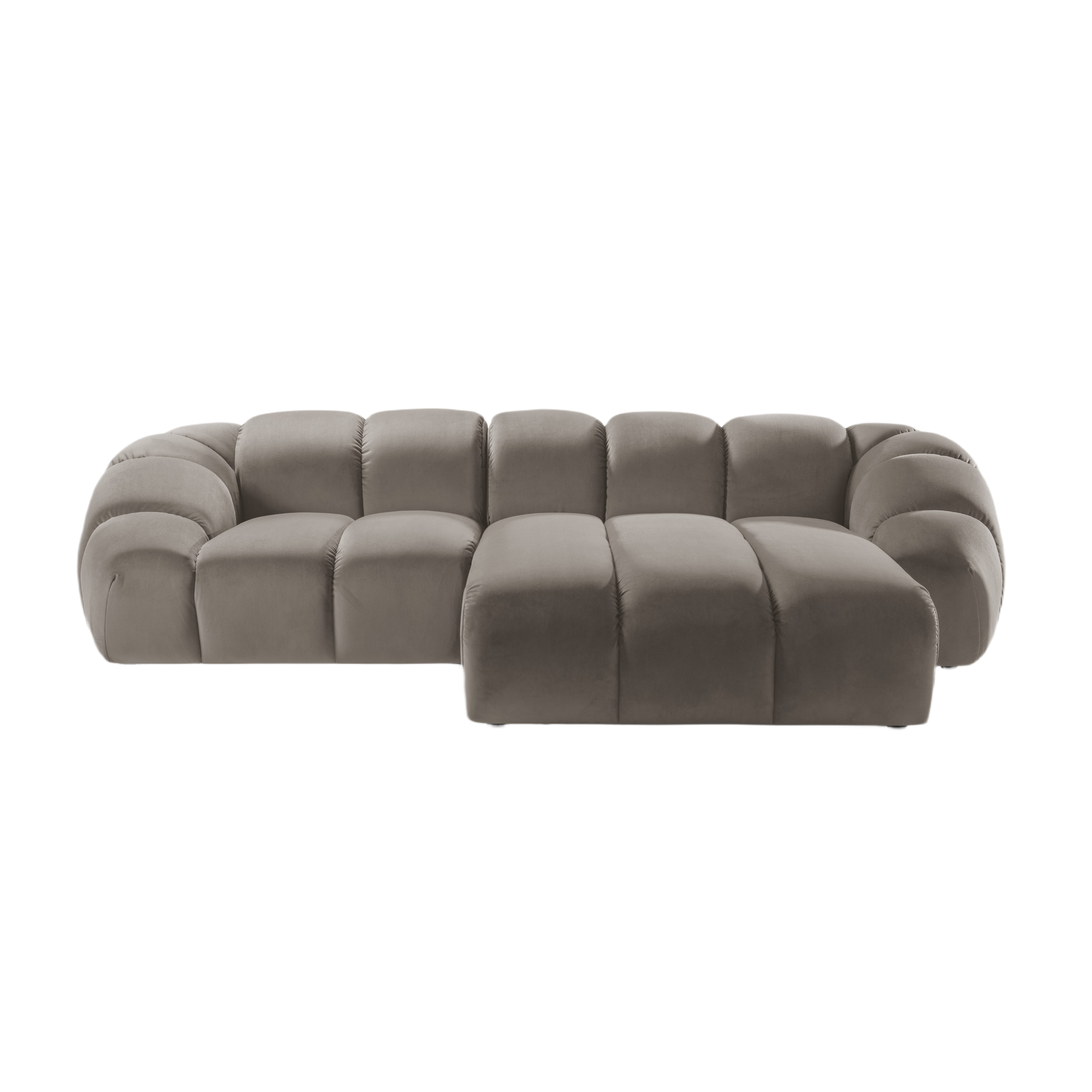 Samt-Ecksofa 3-sitzig rechts DIANA grau-beige