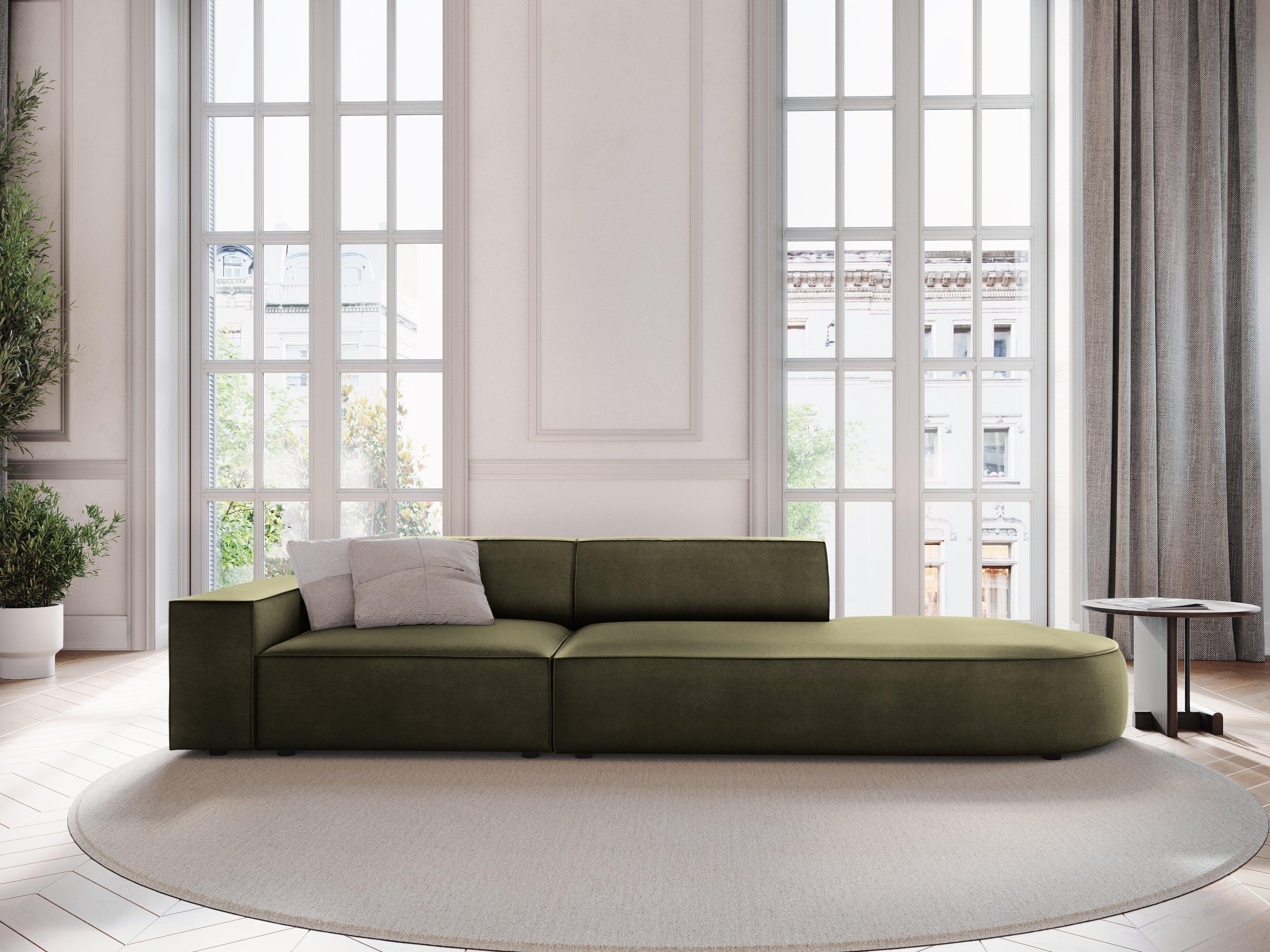 Sofa aksamitna prawostronna okrągła 3-osobowa JODIE zielony Micadoni Eye on Design