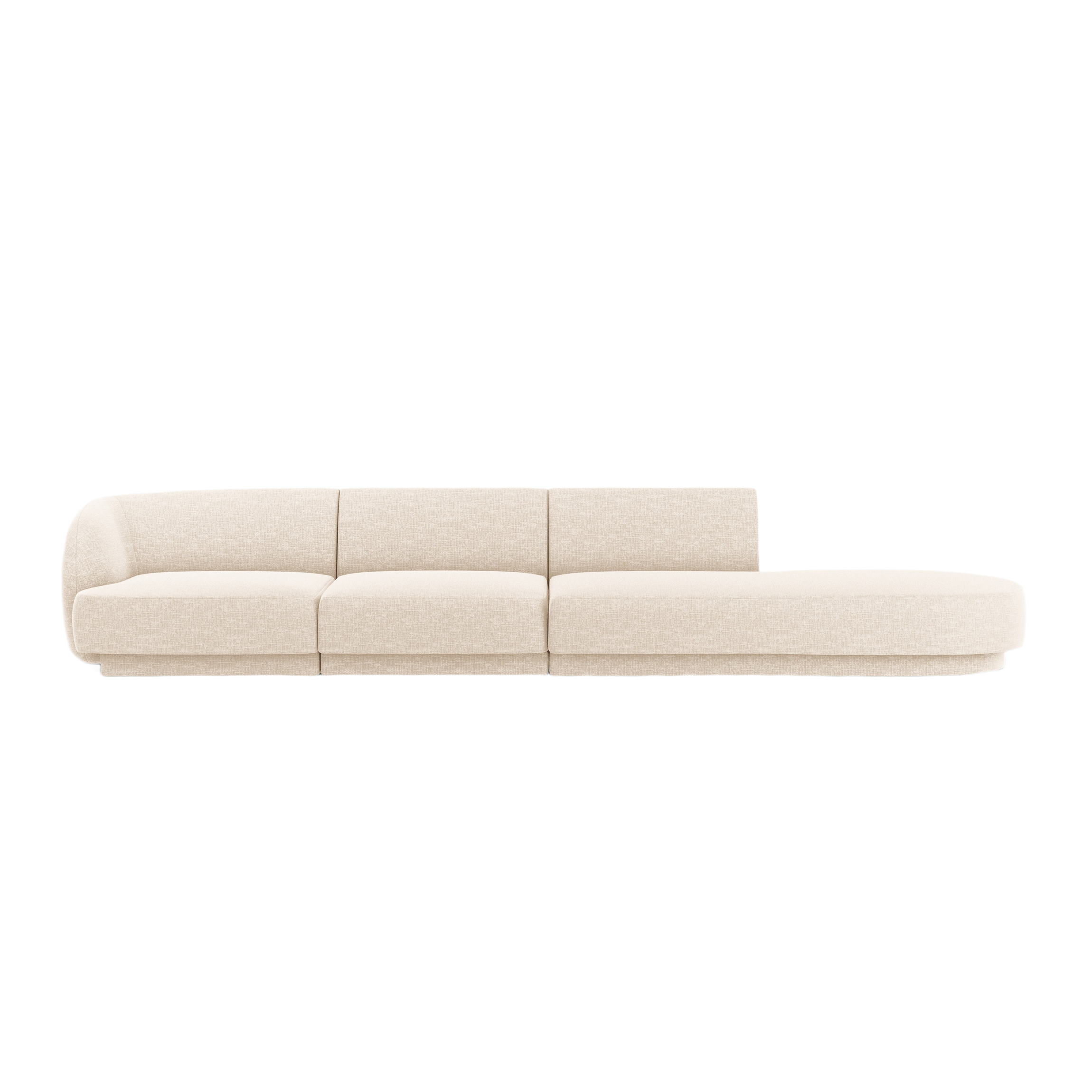 Right-facing 4-seater open sofa MILEY light beige silky chenille