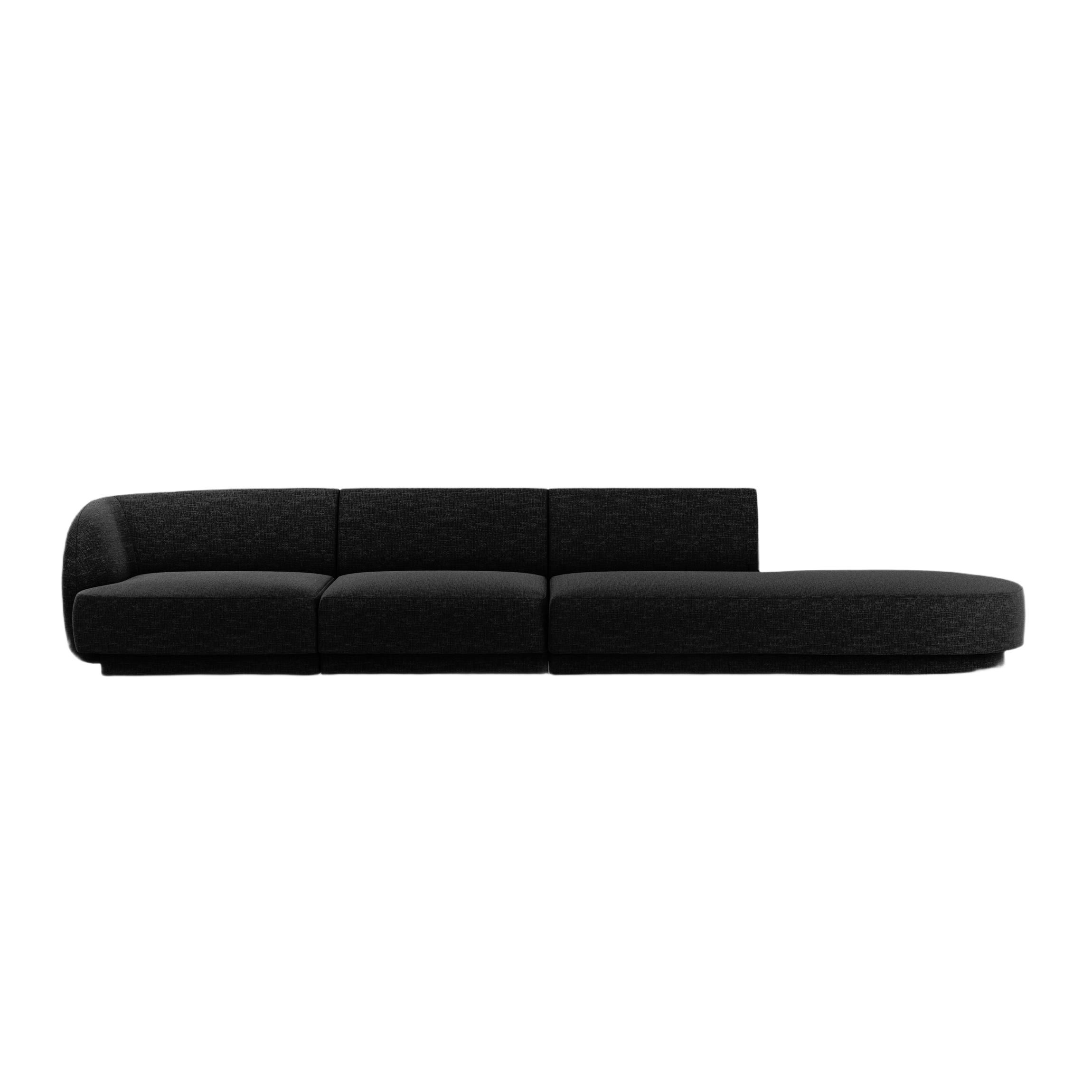 Right-facing 4-seater open sofa MILEY black chenille silky