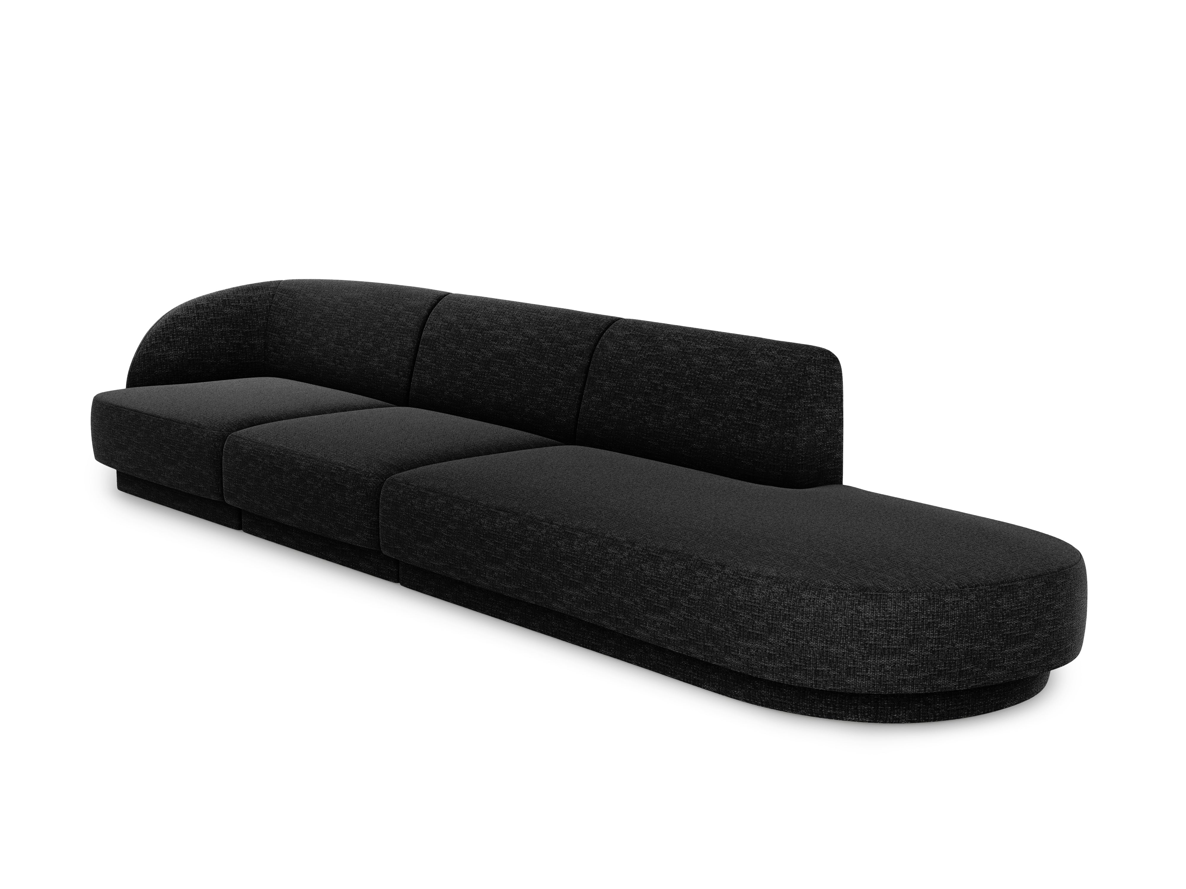 Sofa prawostronna 4-osobowa w tkaninie szenilowej otwarta MILEY czarny Micadoni Eye on Design