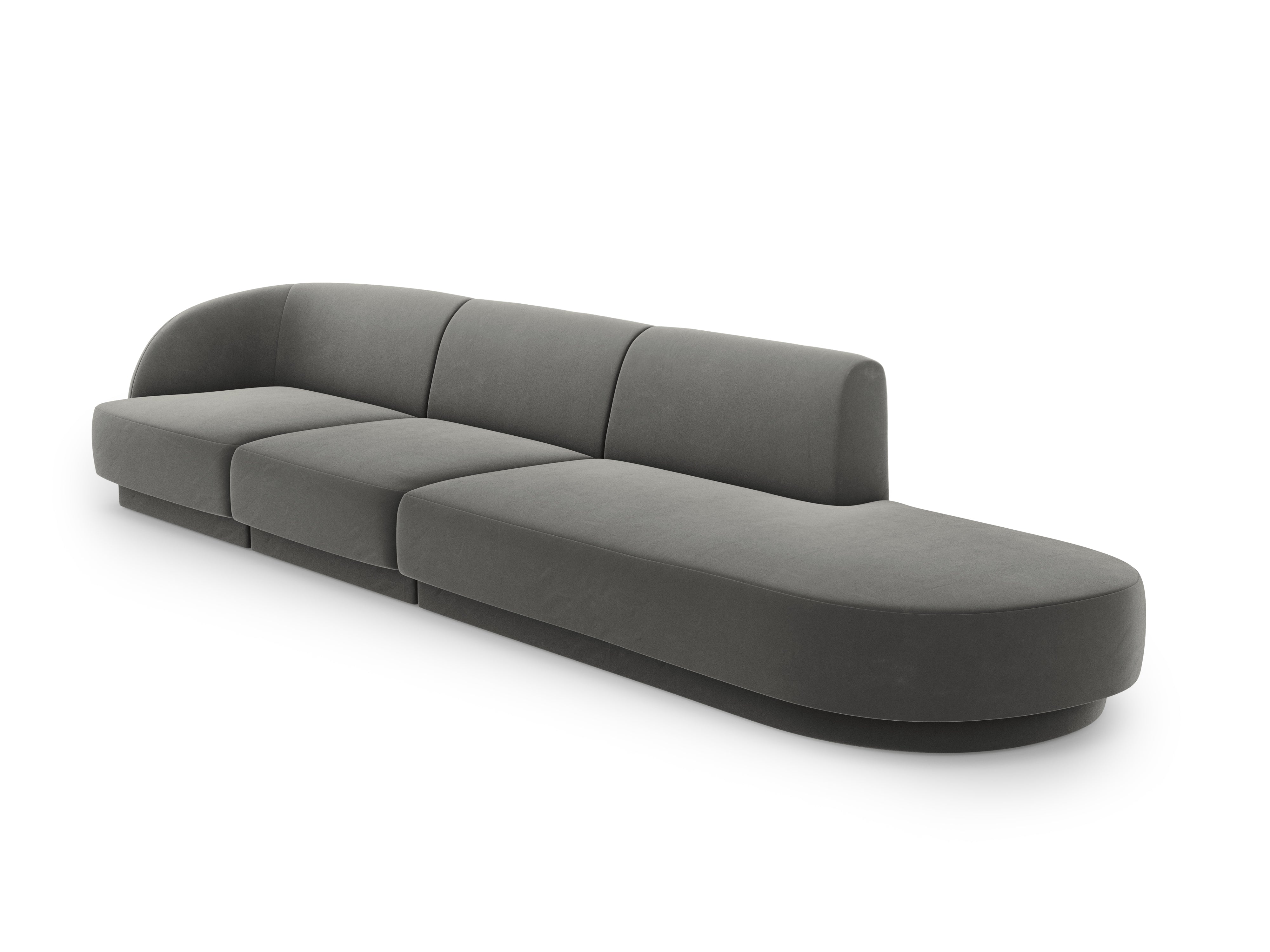 Sofa aksamitna prawostronna 4-osobowa otwarta MILEY jasnoszary Micadoni Eye on Design