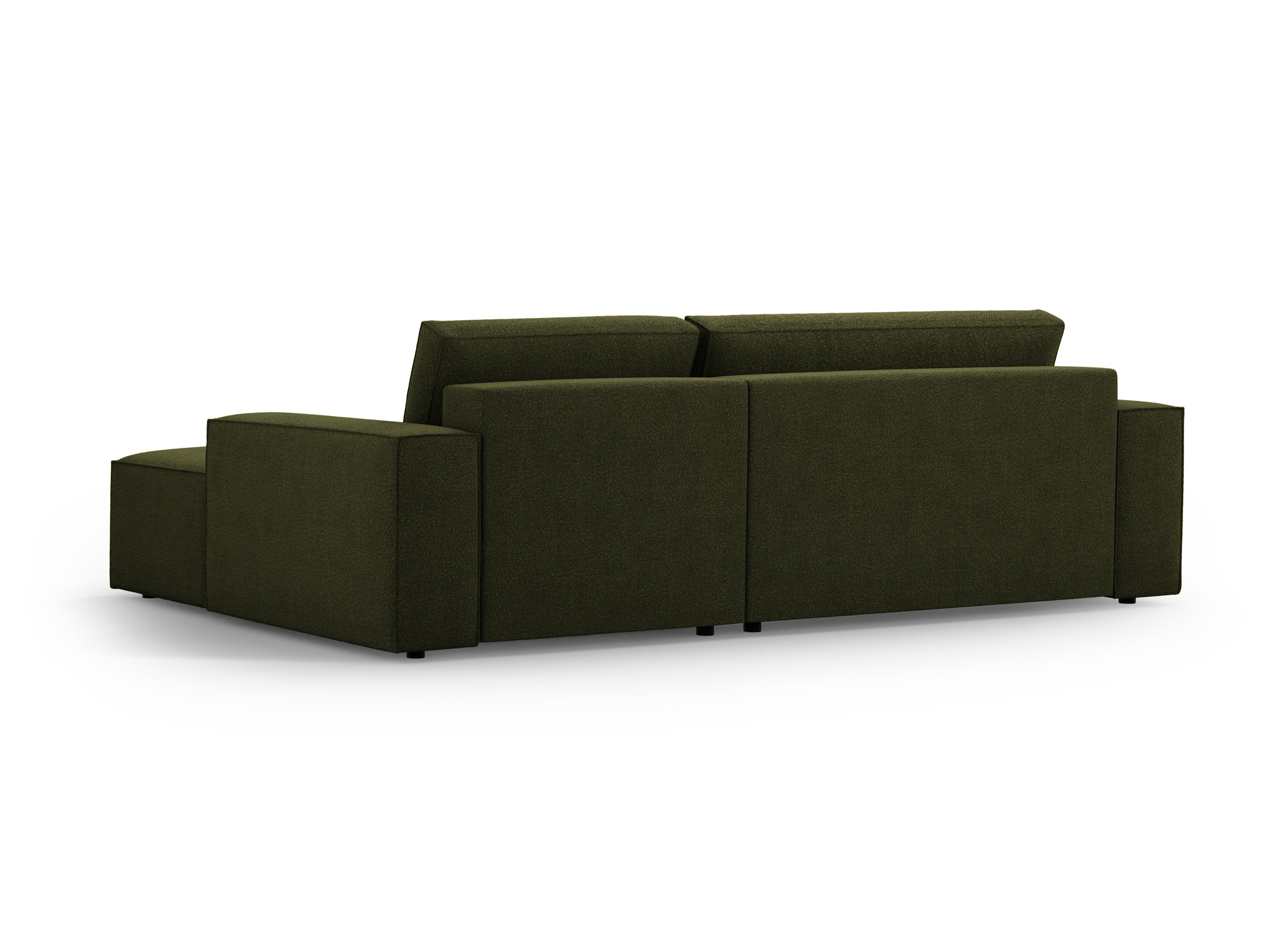 Rechtsseitige Schlafcouch JODIE in dunklem olivgrün Boucle