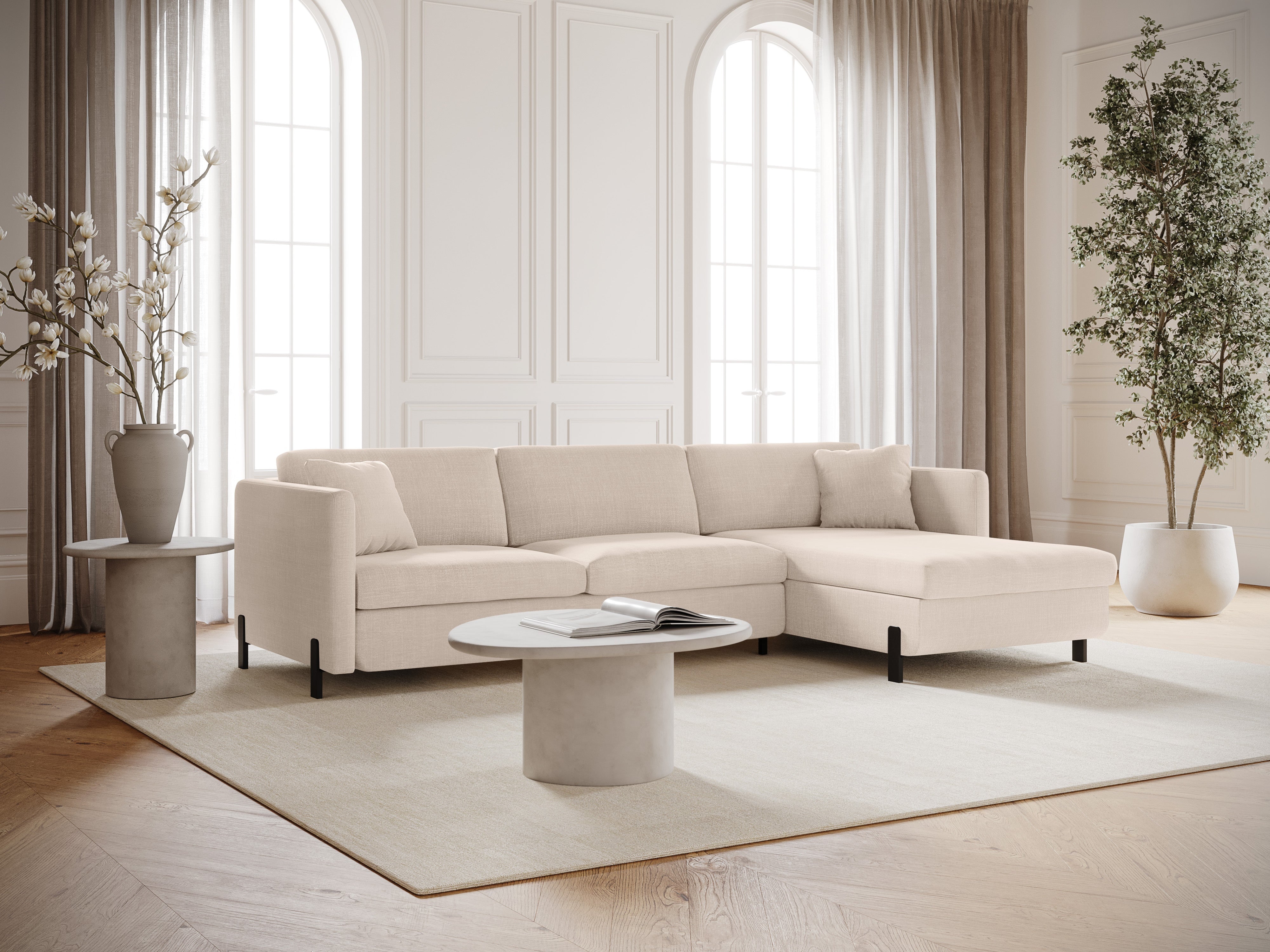 Rechtsseitige Schlafcouch GLORIA beige Chenille