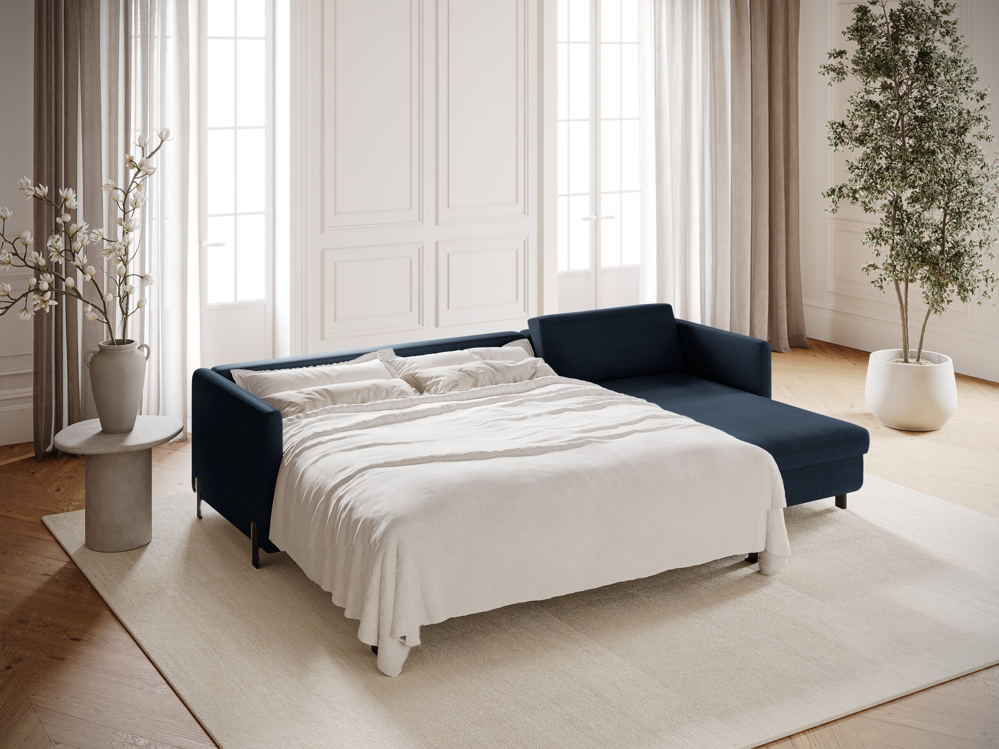 Right-hand corner sofa bed GLORIA blue chenille