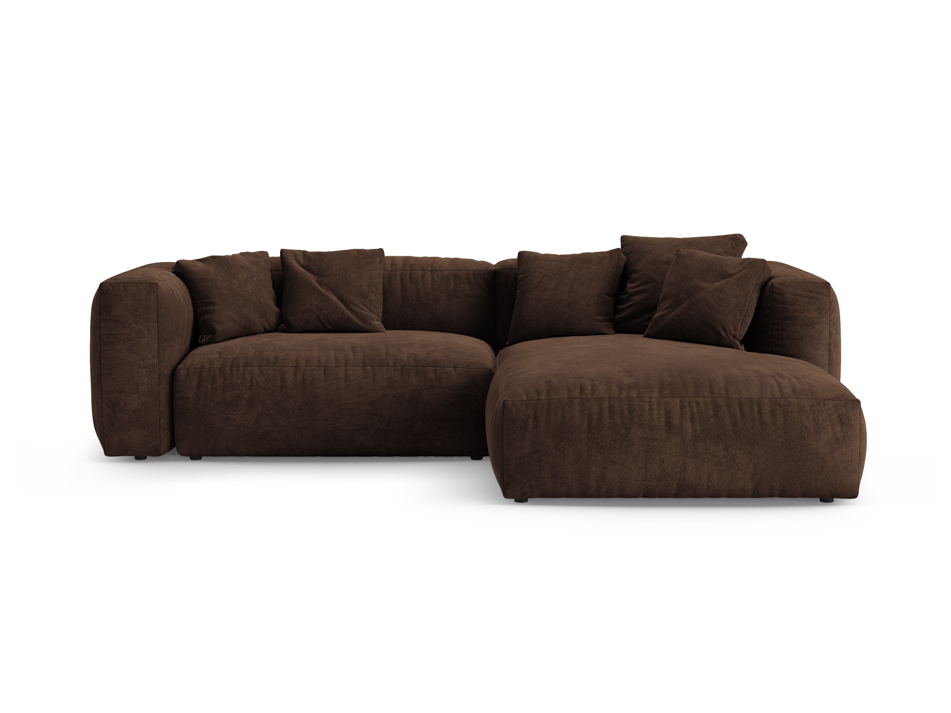 Samt-Ecksofa rechts mit Schlaffunktion MARTINA in Schokoladenfarbe