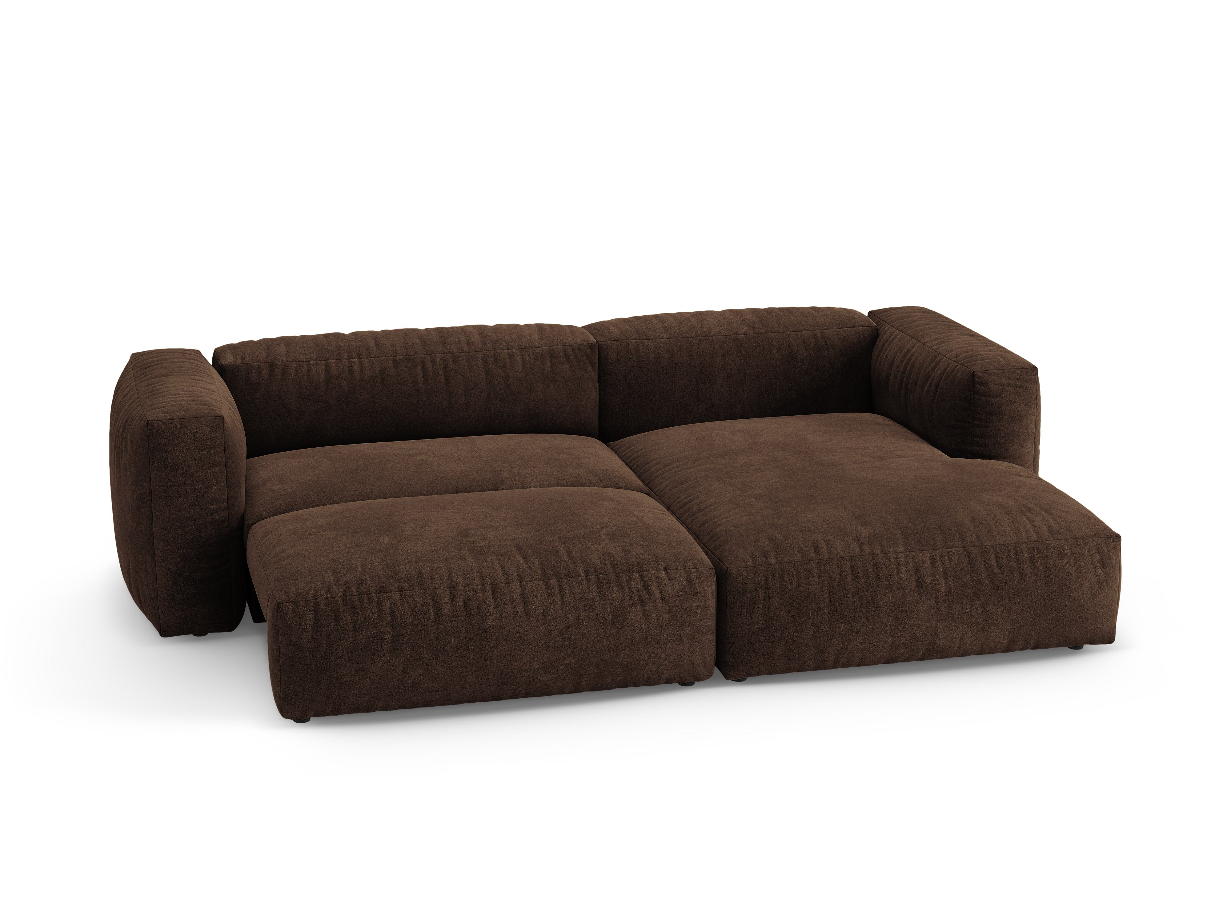 Samt-Ecksofa rechts mit Schlaffunktion MARTINA in Schokoladenfarbe