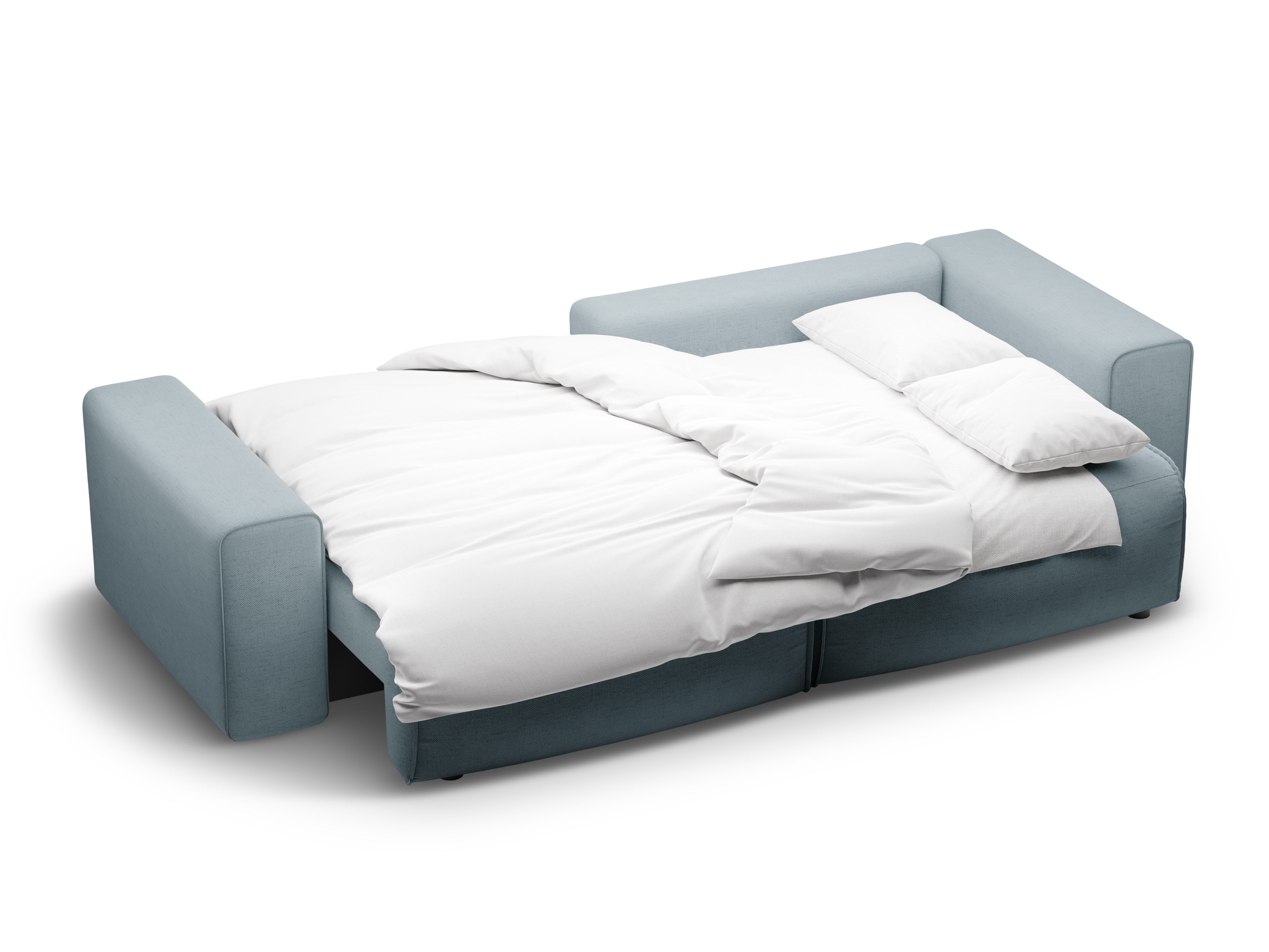 Rechtsseitige 3-Sitzer-Couch mit Schlaffunktion VICTOR in hellblauem Chenille