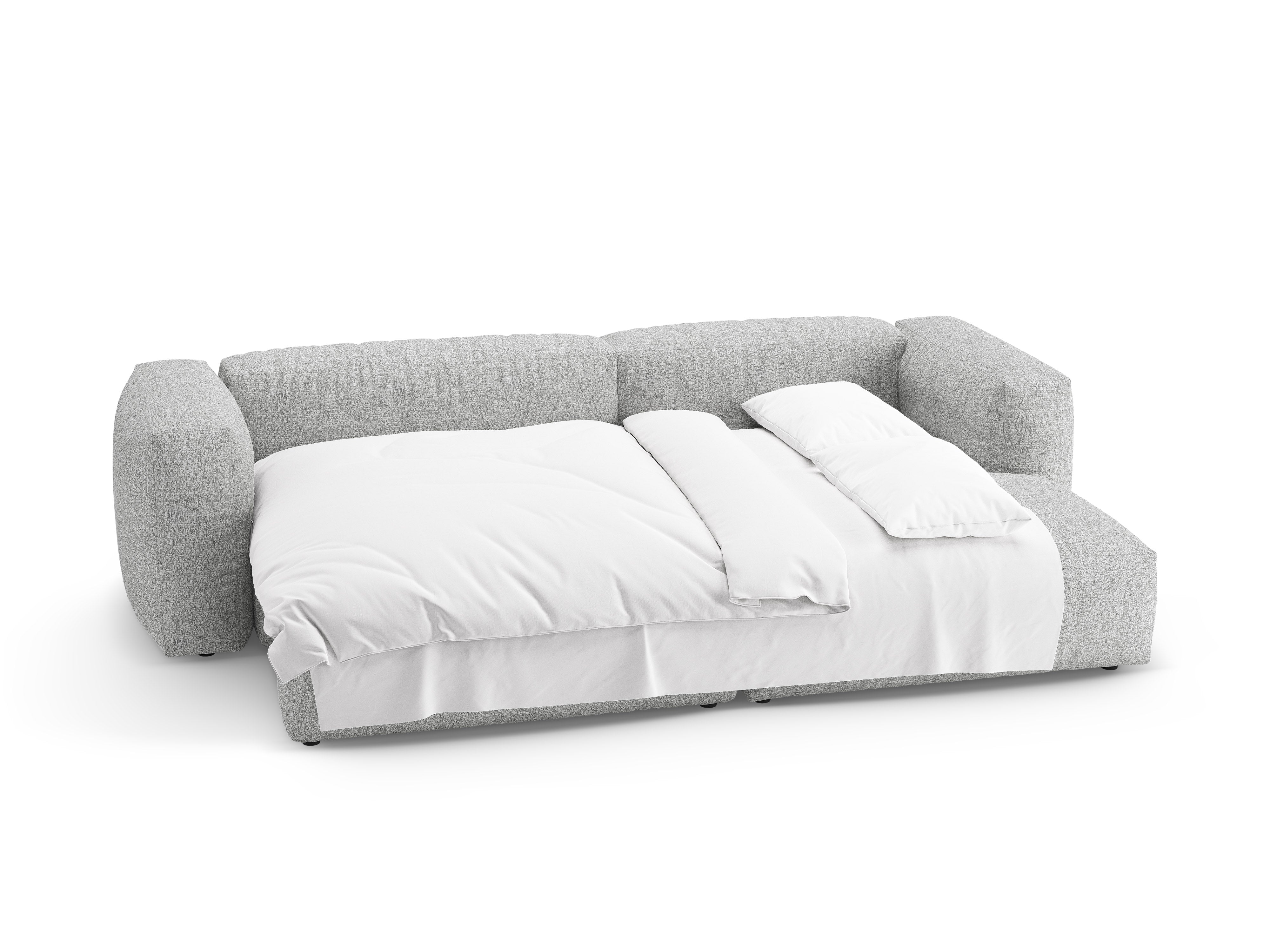Rechtsseitige Schlafcouch MARTINA silbernes Boucle