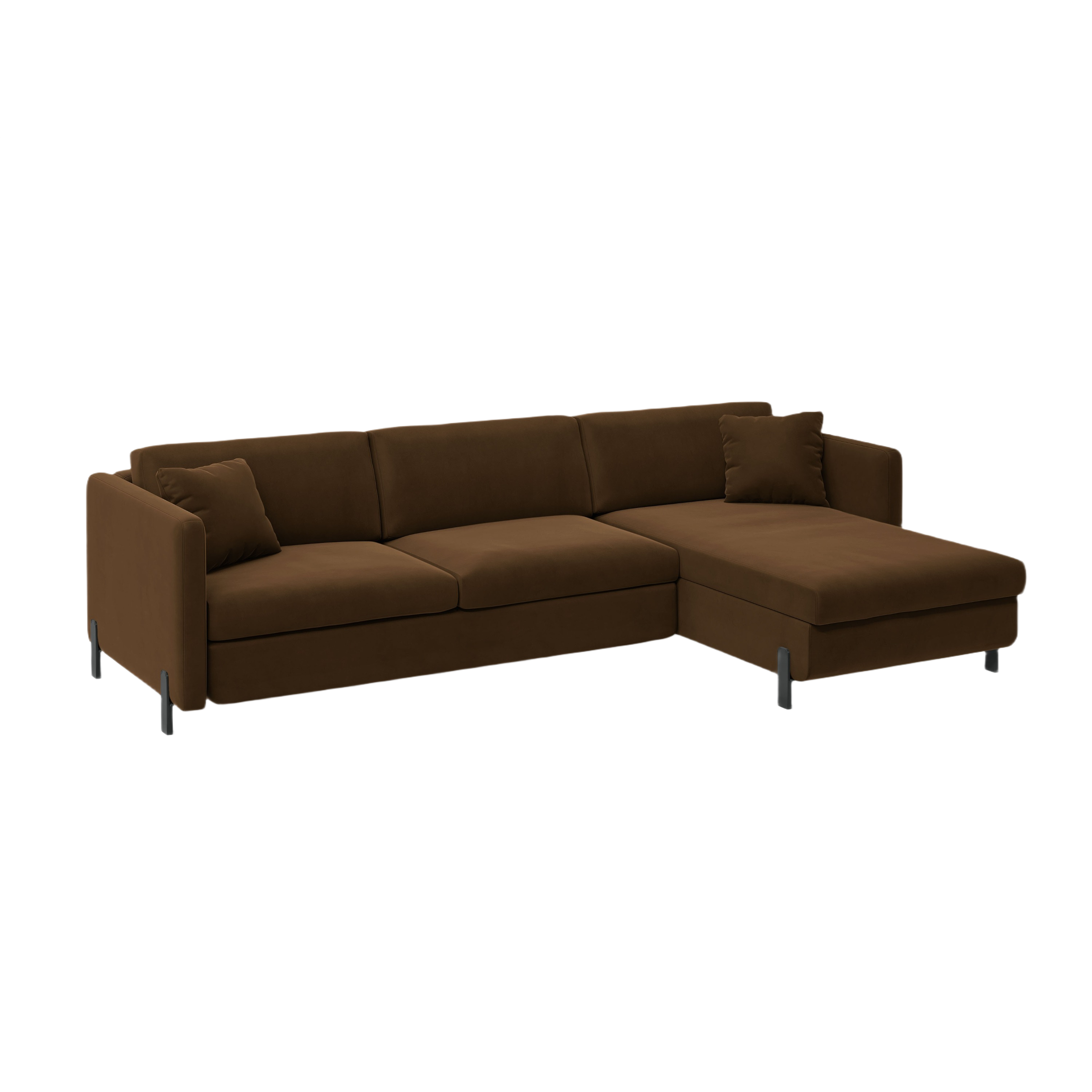 Right-facing velvet corner sofa with sleeping function GLORIA chocolate