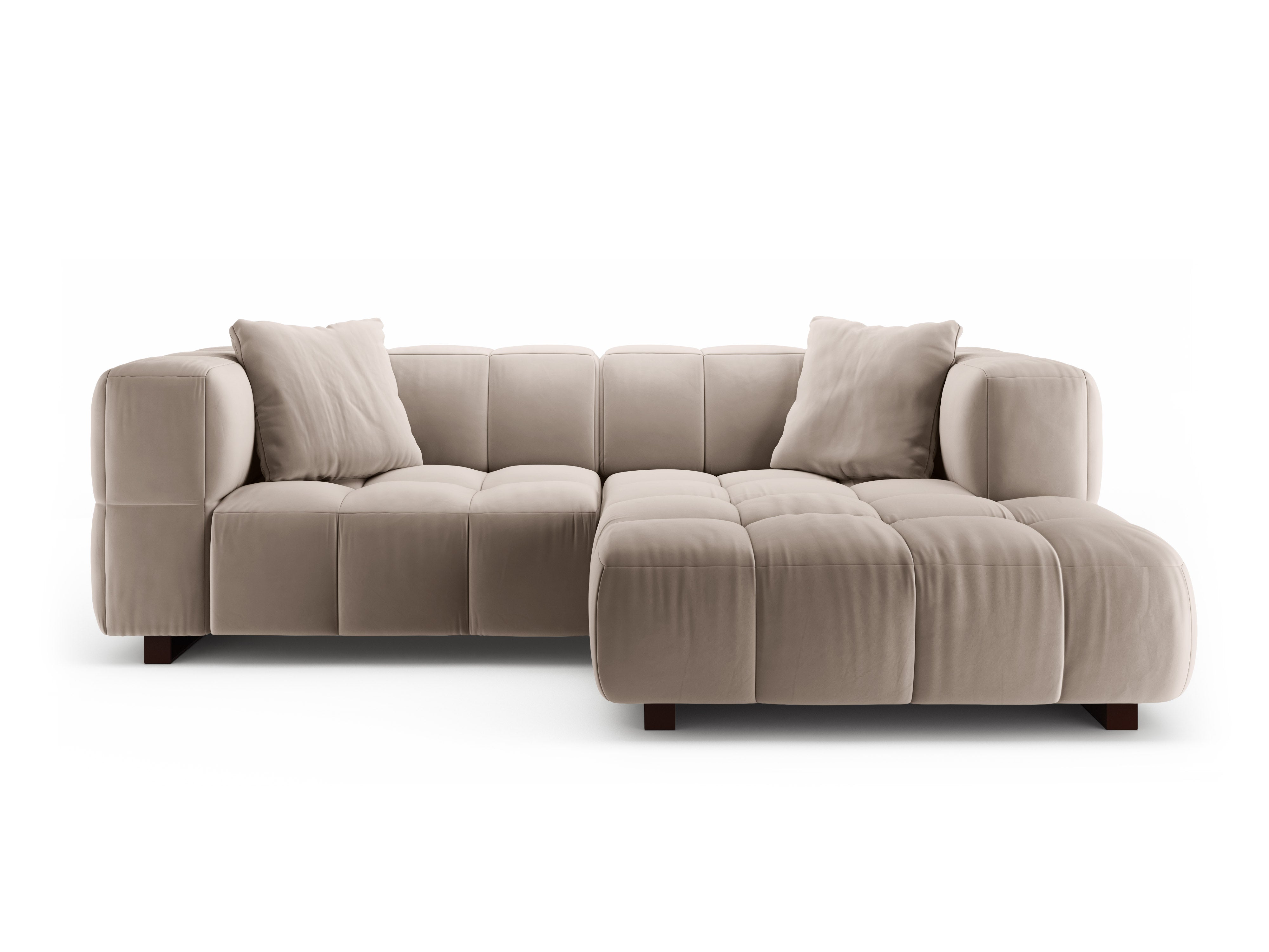 Beige Samt-Ecksofa rechts mit Schlaffunktion PUMA