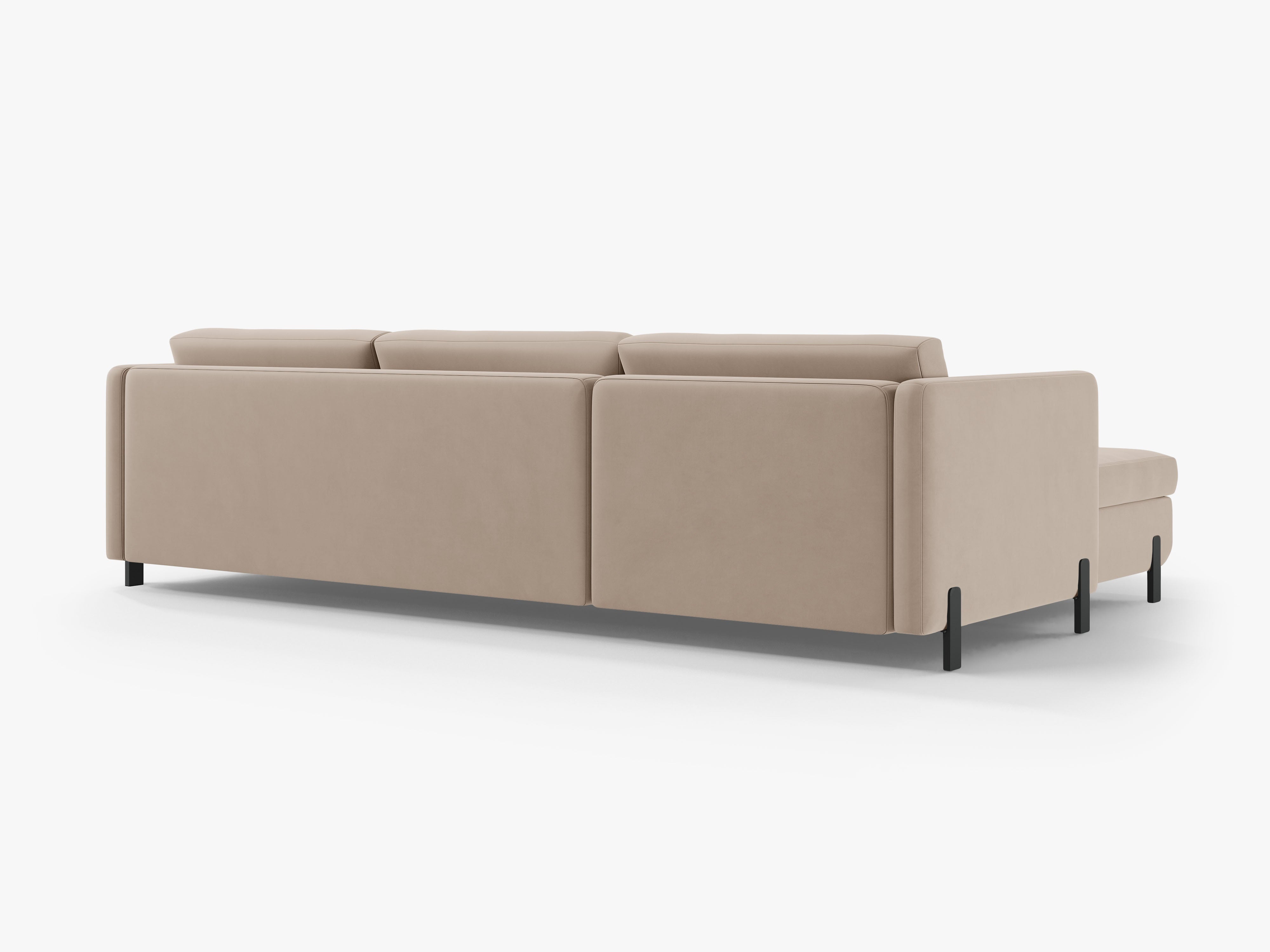 Right-facing velvet corner sofa for 4 people with sleeping function GLORIA beige