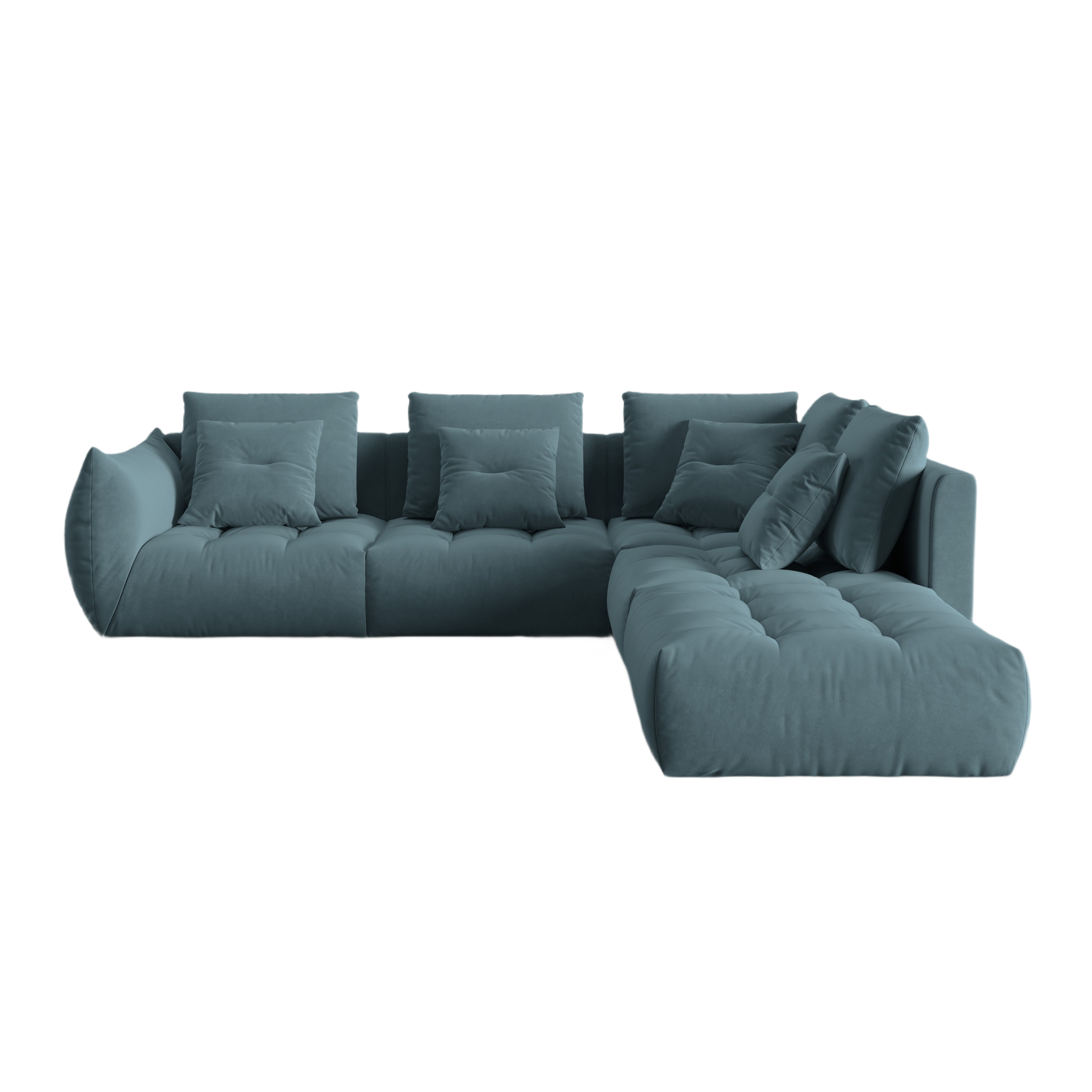Modular velvet corner sofa for 4 people right-facing BLOOM light blue