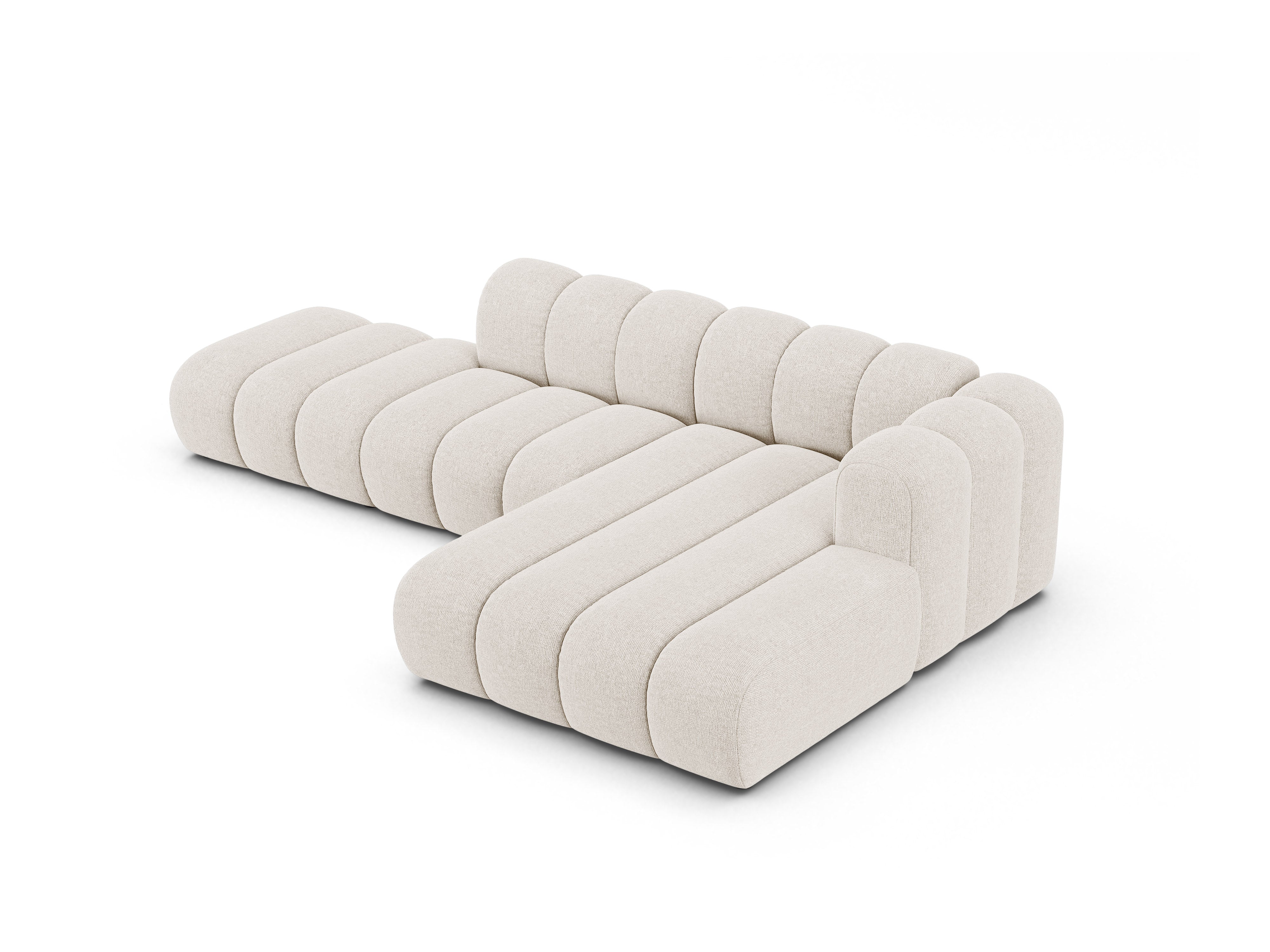 Fünfsitzige rechteckige Eckcouch LUPINE in hellem beige Chenille