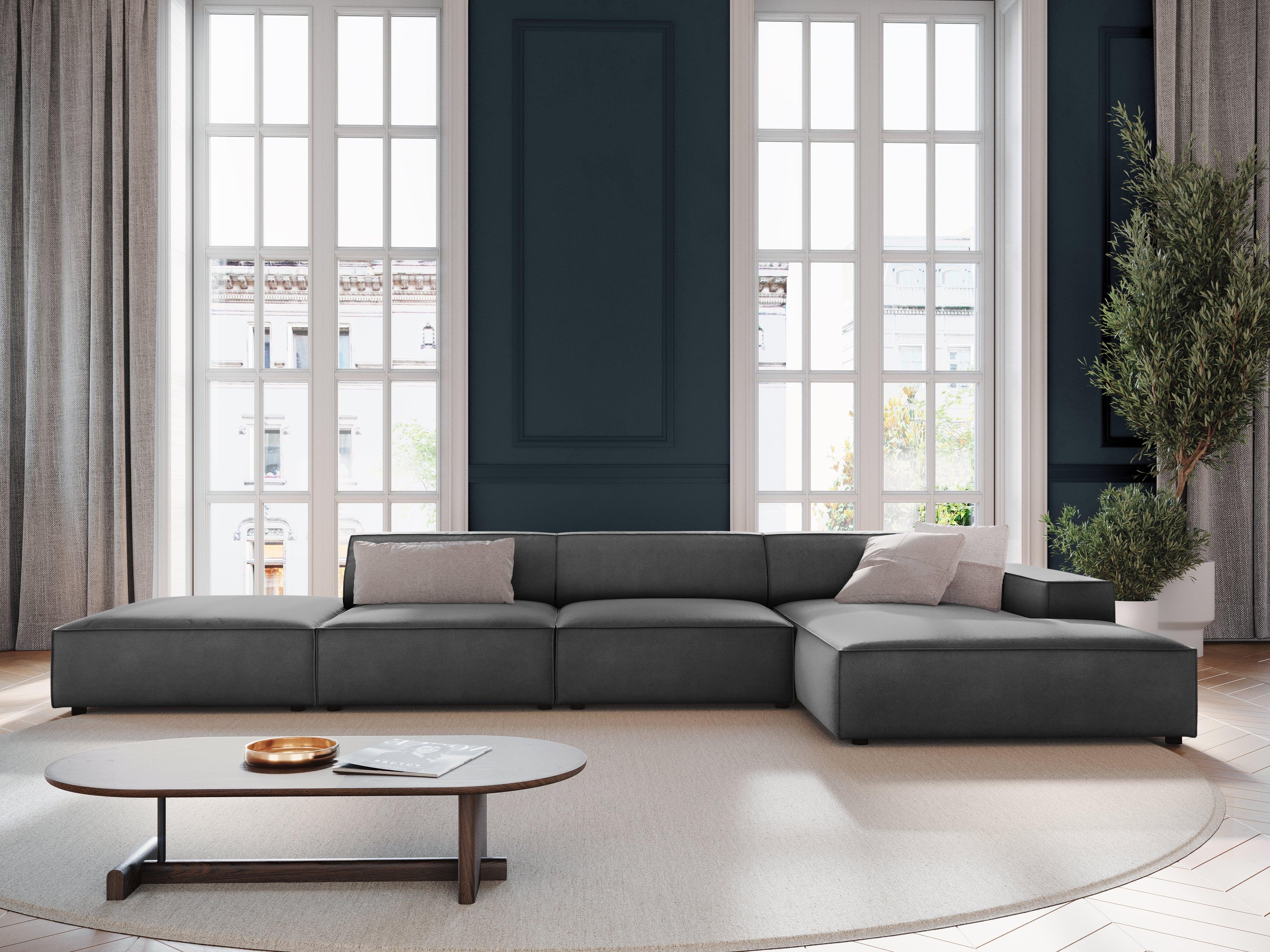 Narożnik aksamitny prawostronny 5-osobowy JODIE ciemnoszary Micadoni Eye on Design