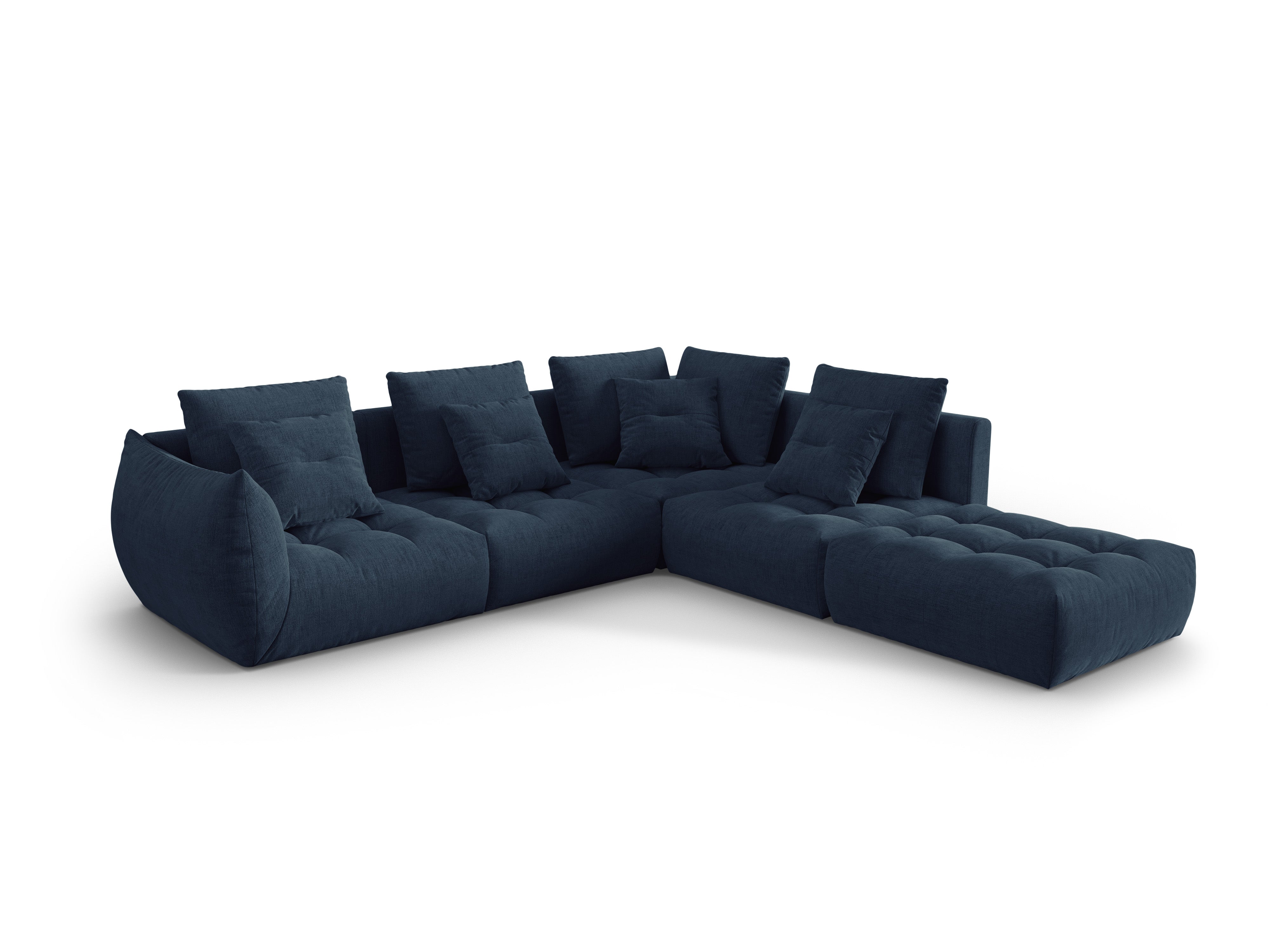 Modular corner sofa for 4 people right-hand side BLOOM dark blue chenille