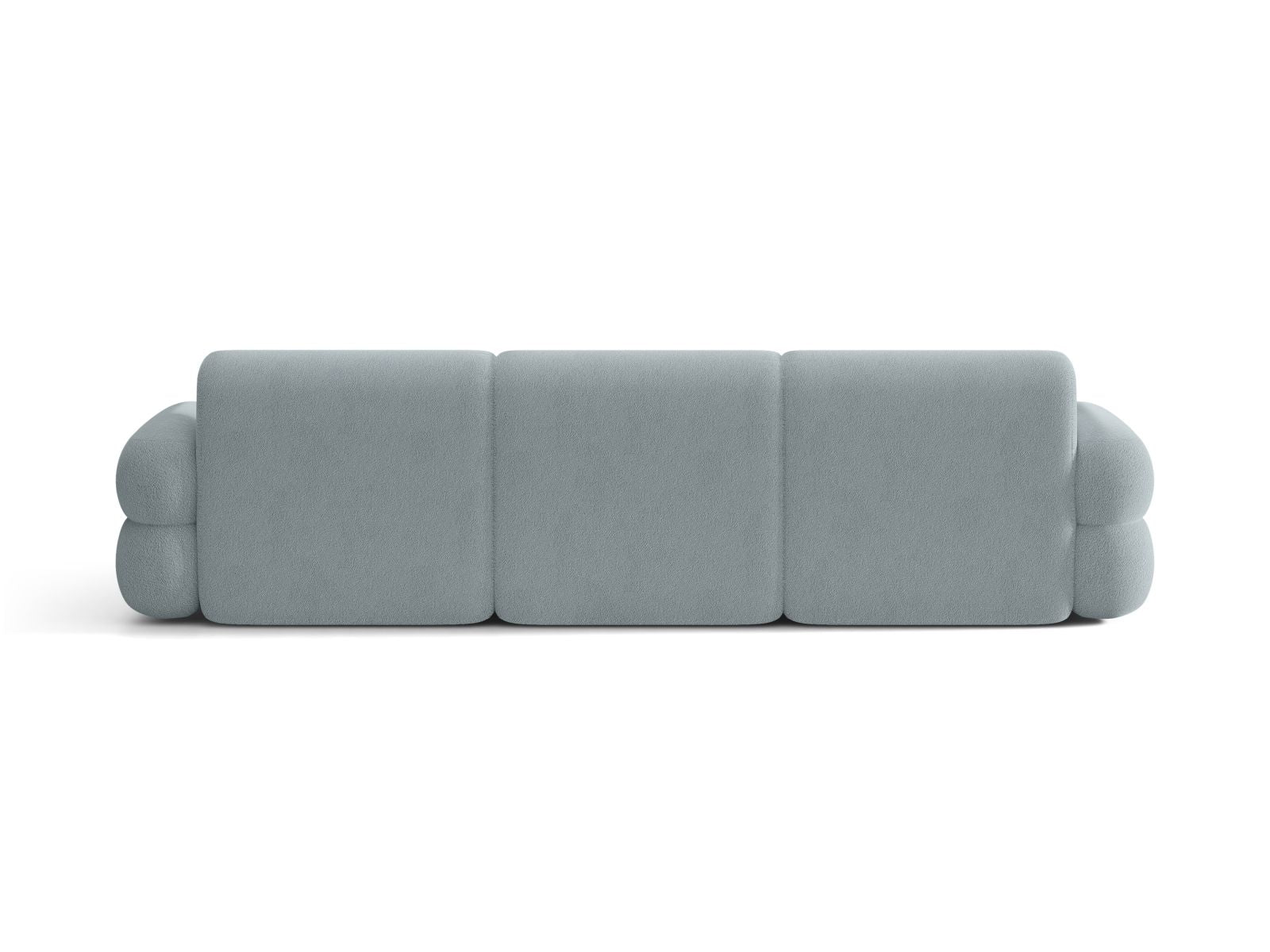 Rechtsseitige Eckcouch NEO in himmelblauem Boucle