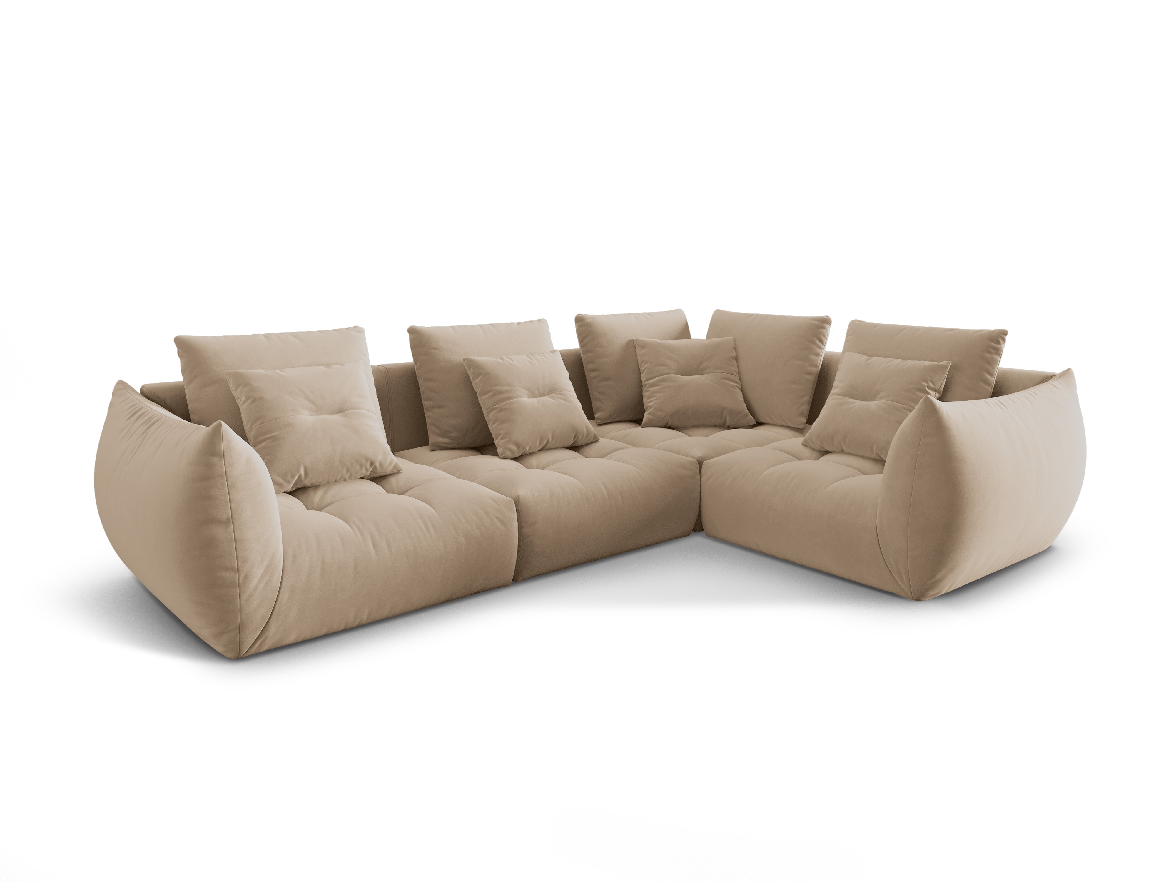 Samtmodularer 3-Sitzer Ecksofa rechts BLOOM sandfarben