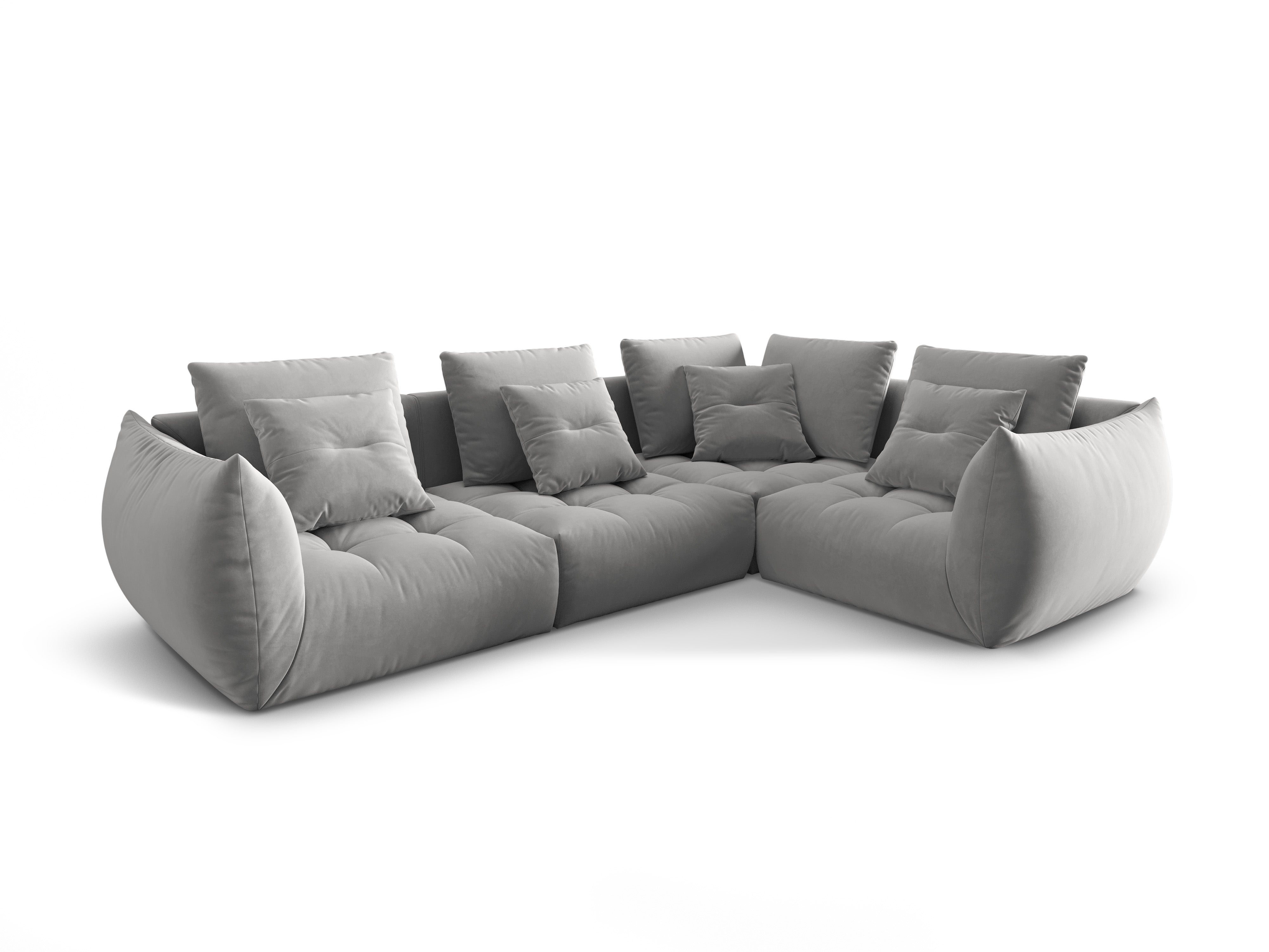 Modularer Samt-Ecksofa für 3 Personen rechtsseitig BLOOM grau