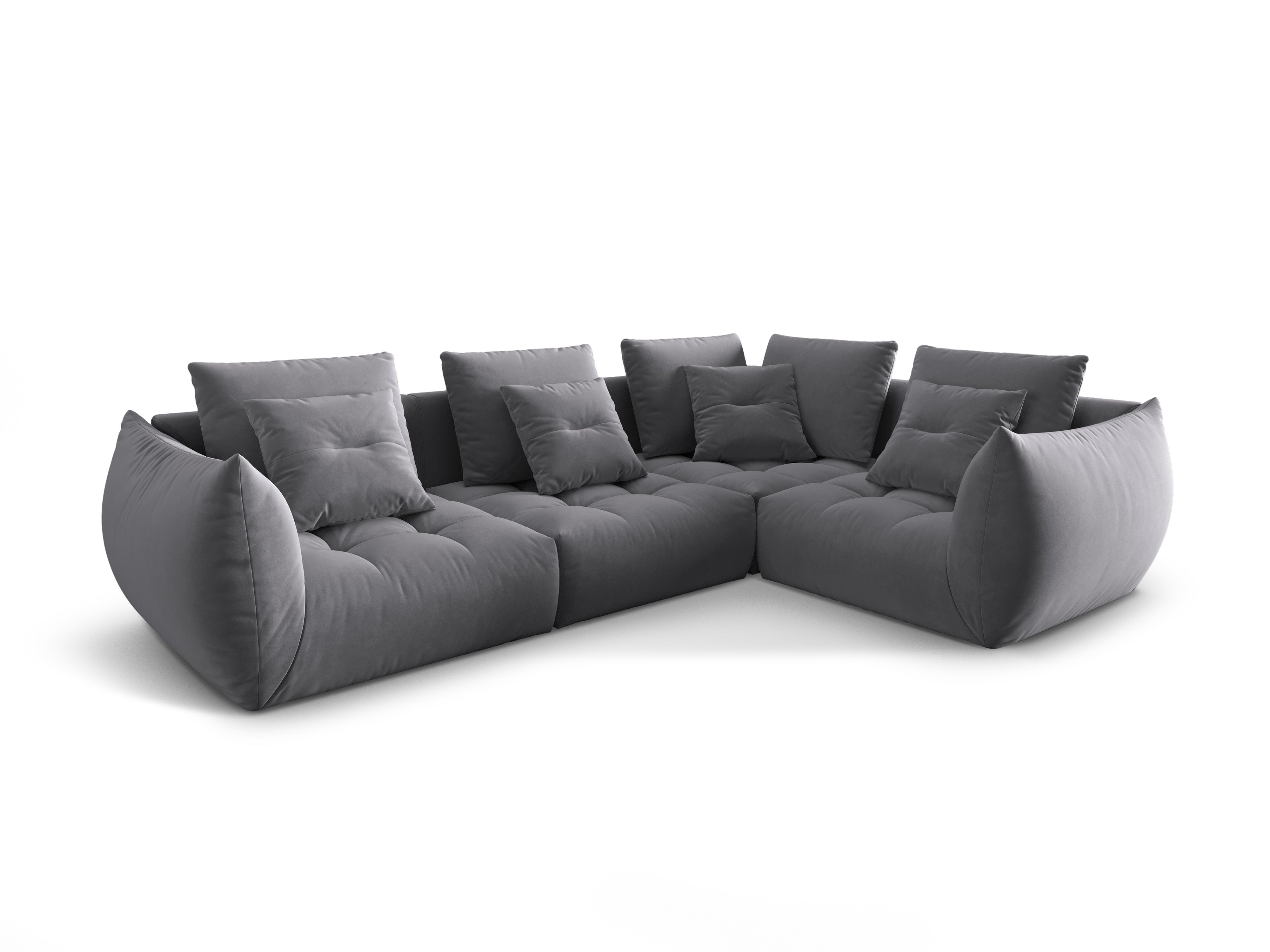 Modularer Samt-Ecksofa für 3 Personen rechtsseitig BLOOM dunkelgrau