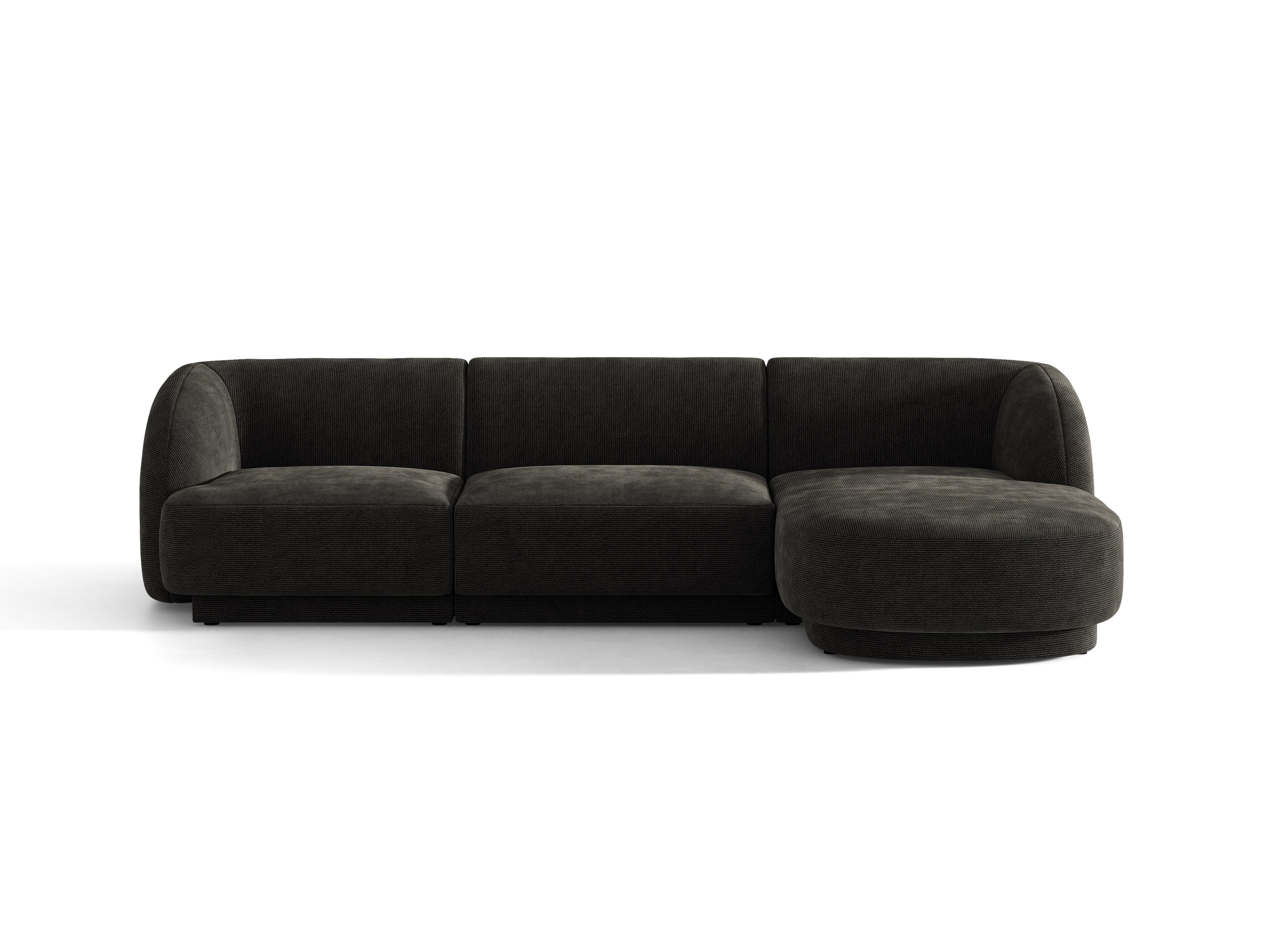 4-sitziges, rechtsseitiges Ecksofa MILEY aus schwarzem Chenille