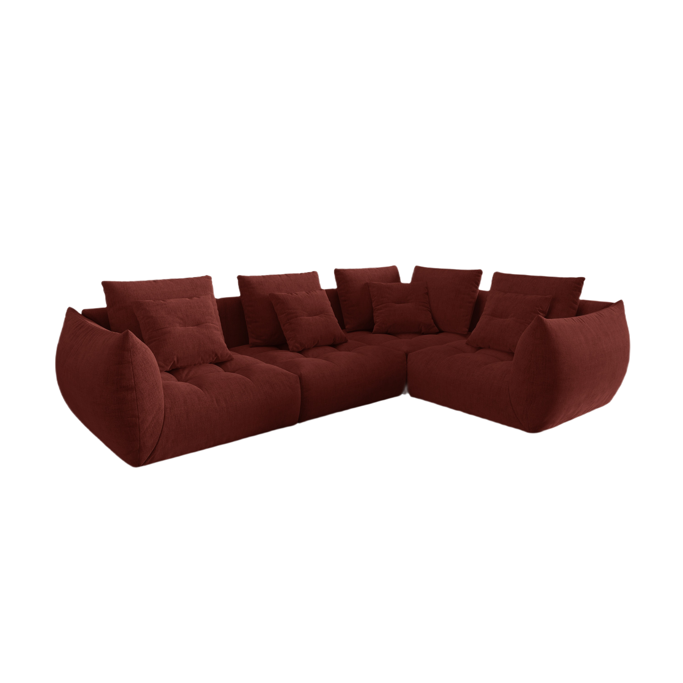 Right-facing 3-seater modular sofa BLOOM red chenille