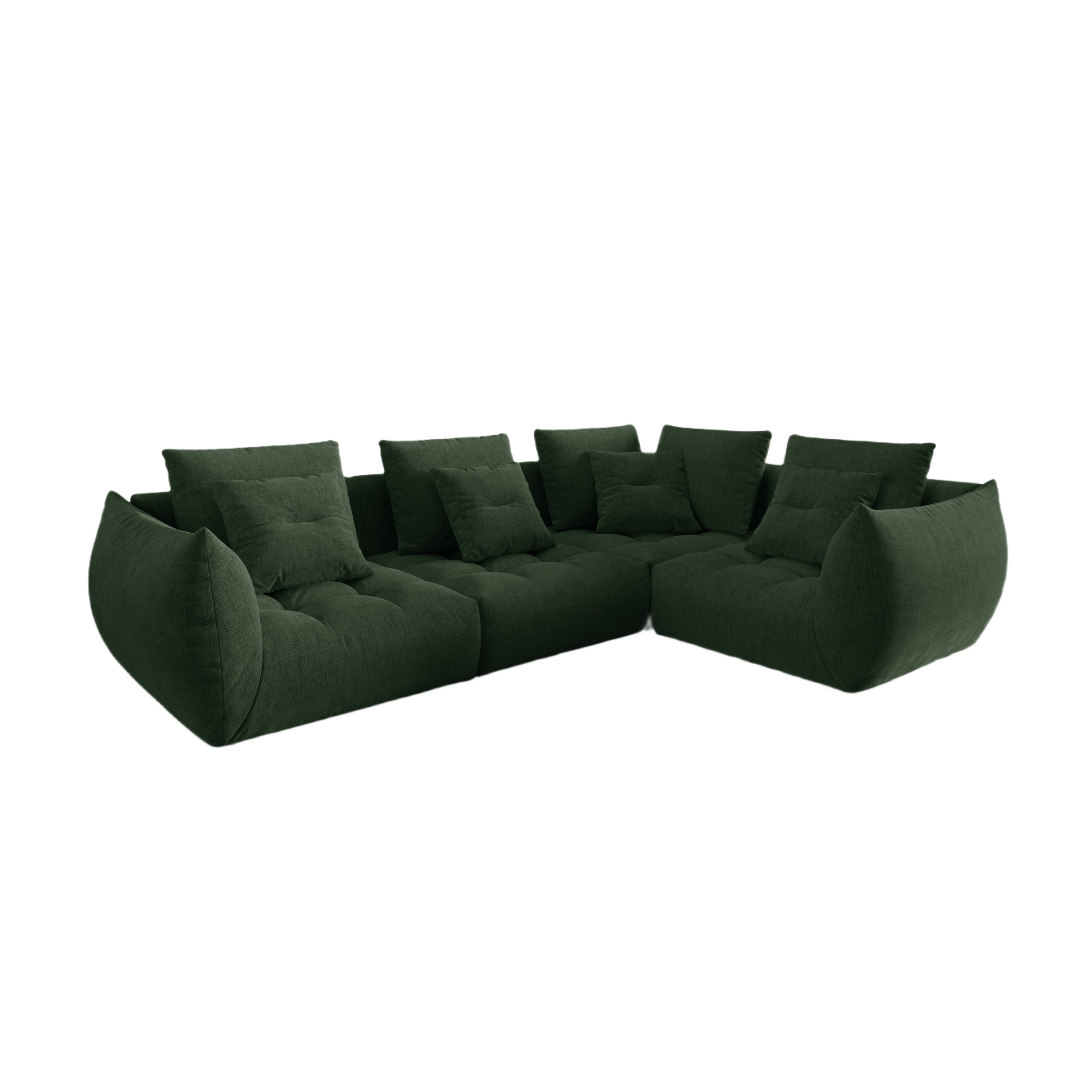 Right-facing 3-seater modular sofa BLOOM green chenille