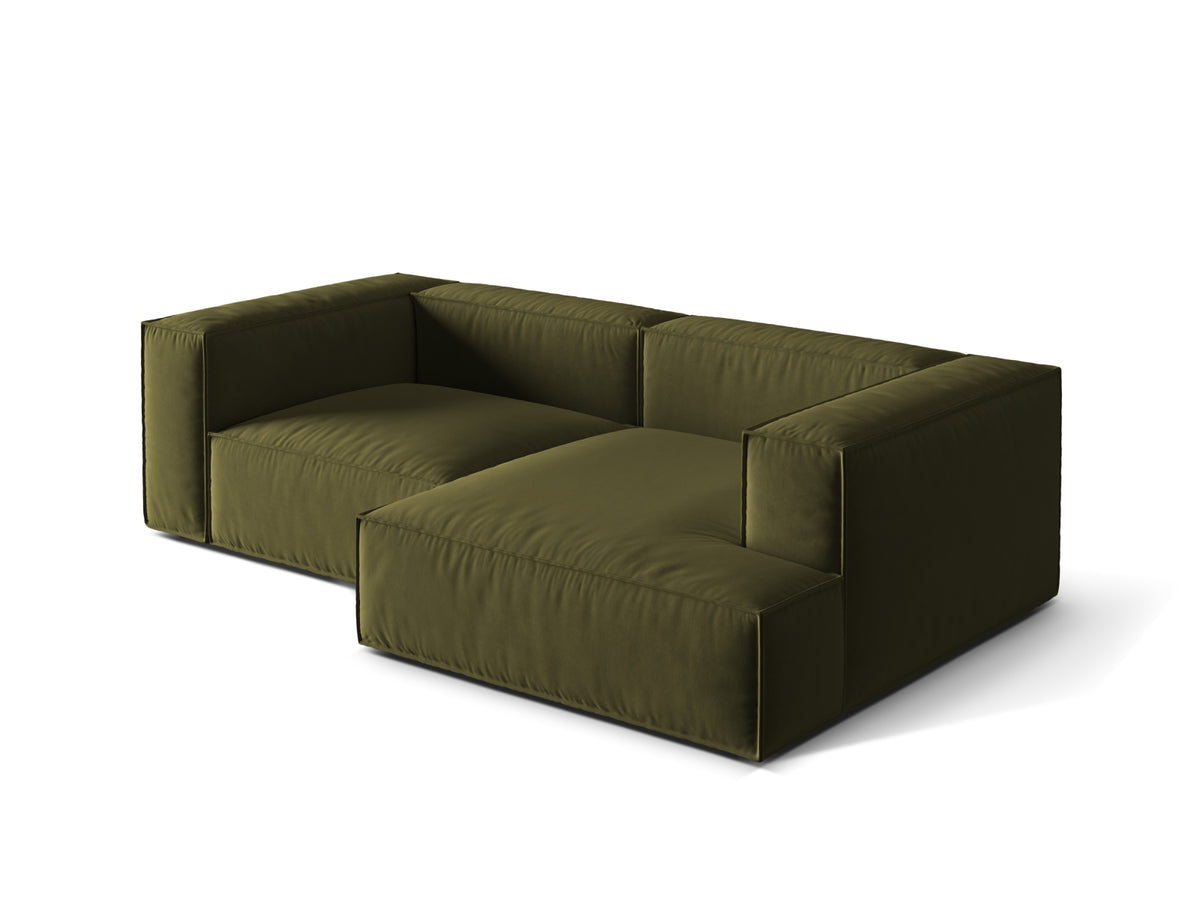 Narożnik aksamitny 3-osobowy prawostronny NURIA mchowy melanż – ujęcie tylne