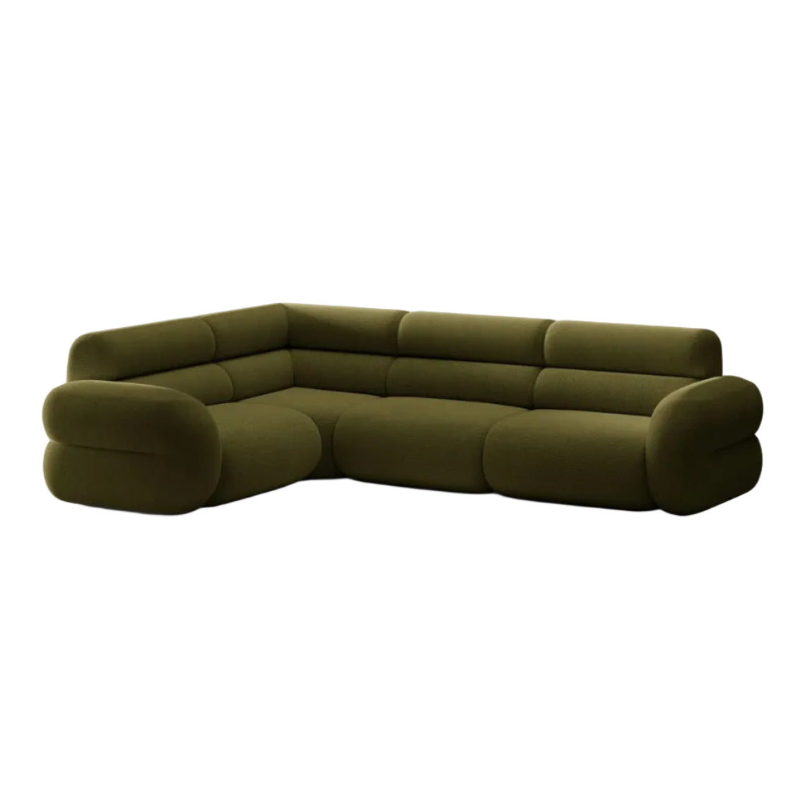 Ecksofa in L-Form links NEO olivgrün Boucle