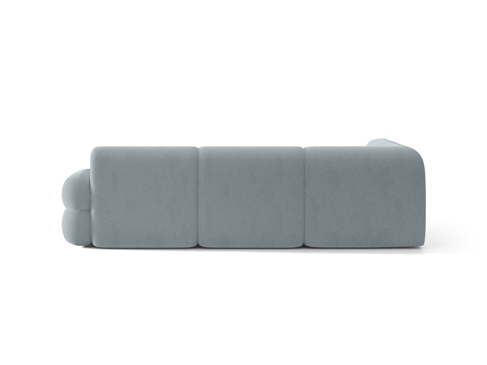 Linke L-förmige NEO-Couch in himmelblauem Boucle.