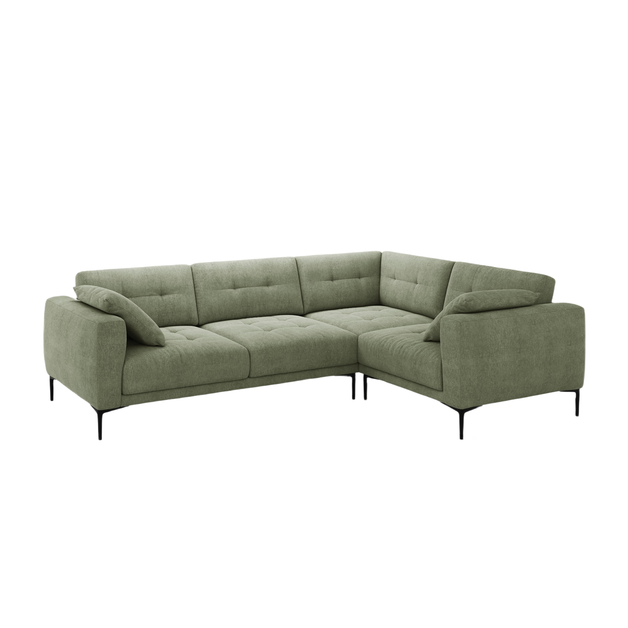 Right-facing L-shaped corner sofa BEMY in olive chenille