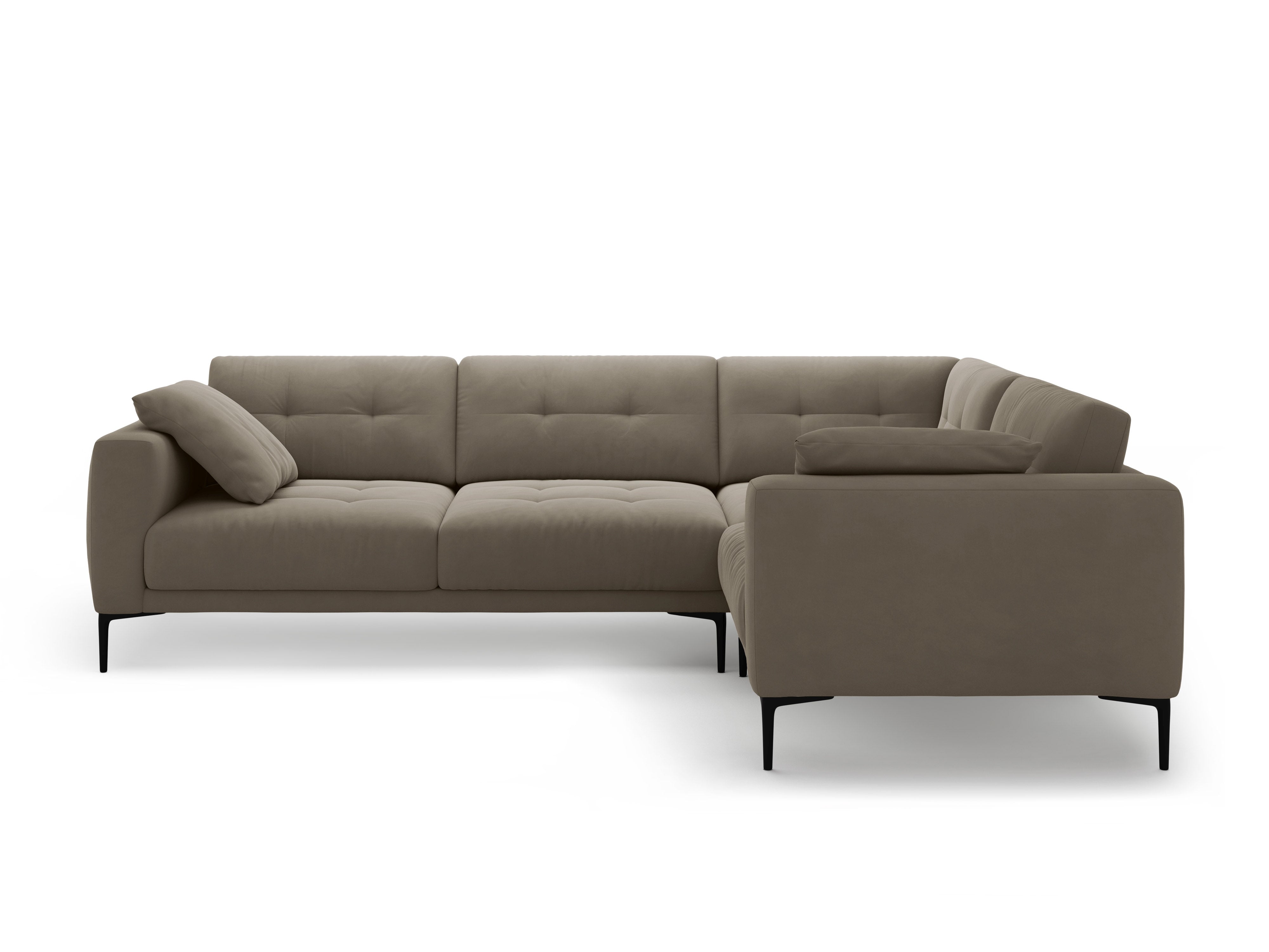 Right-facing L-shaped velvet corner sofa BEMY in gray-brown