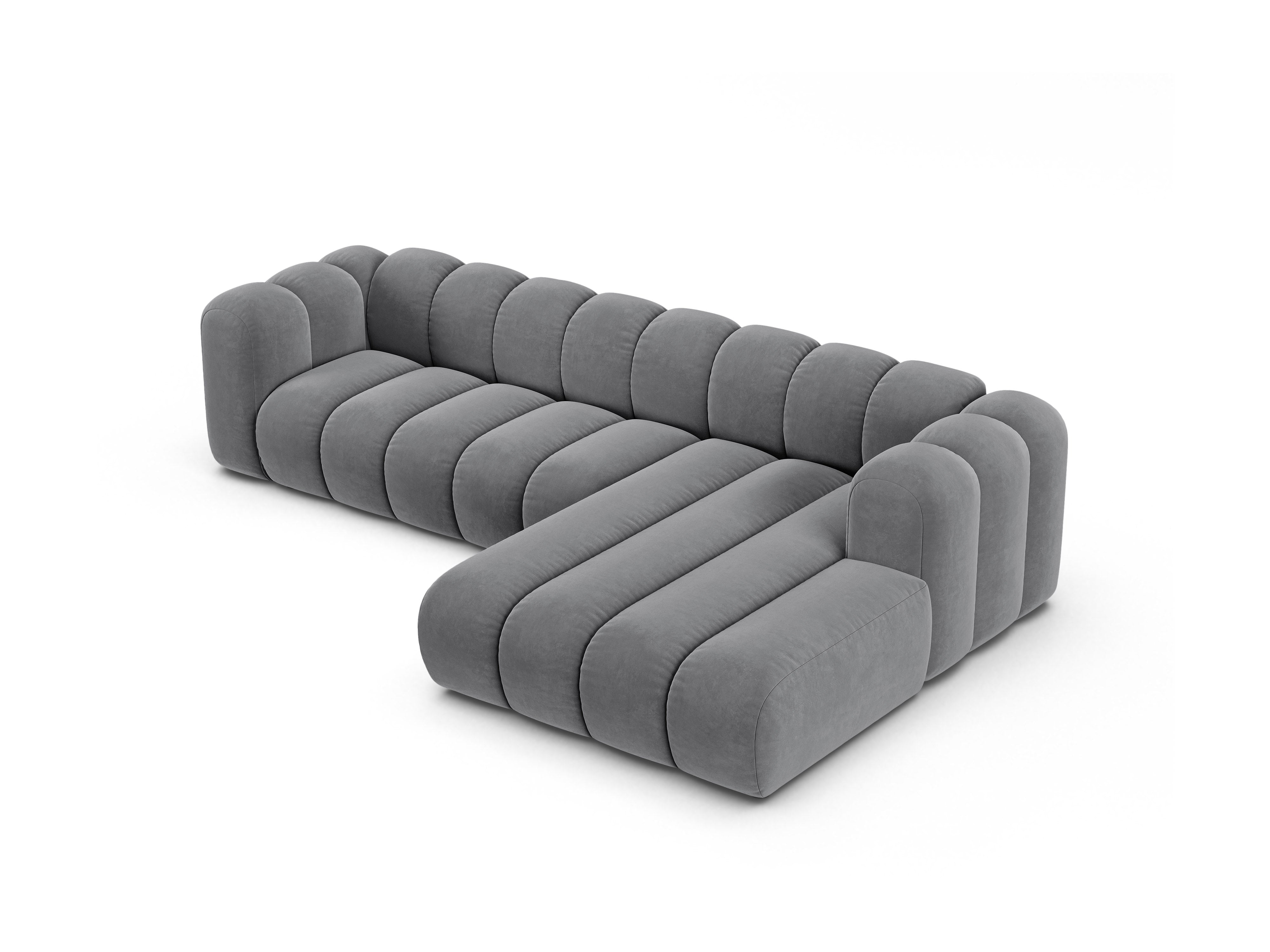 Narożnik aksamitny 4-osobowy prawostronny LUPINE szary – sofa narożna