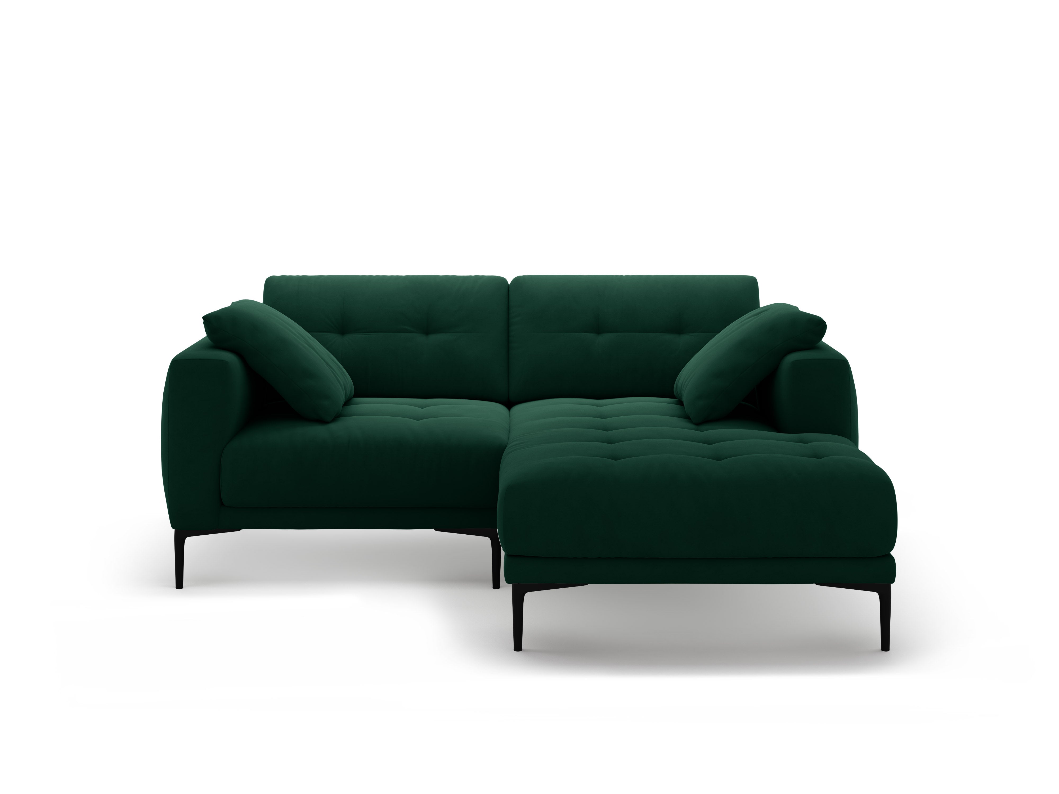 Right-facing velvet corner sofa BEMY in bottle green