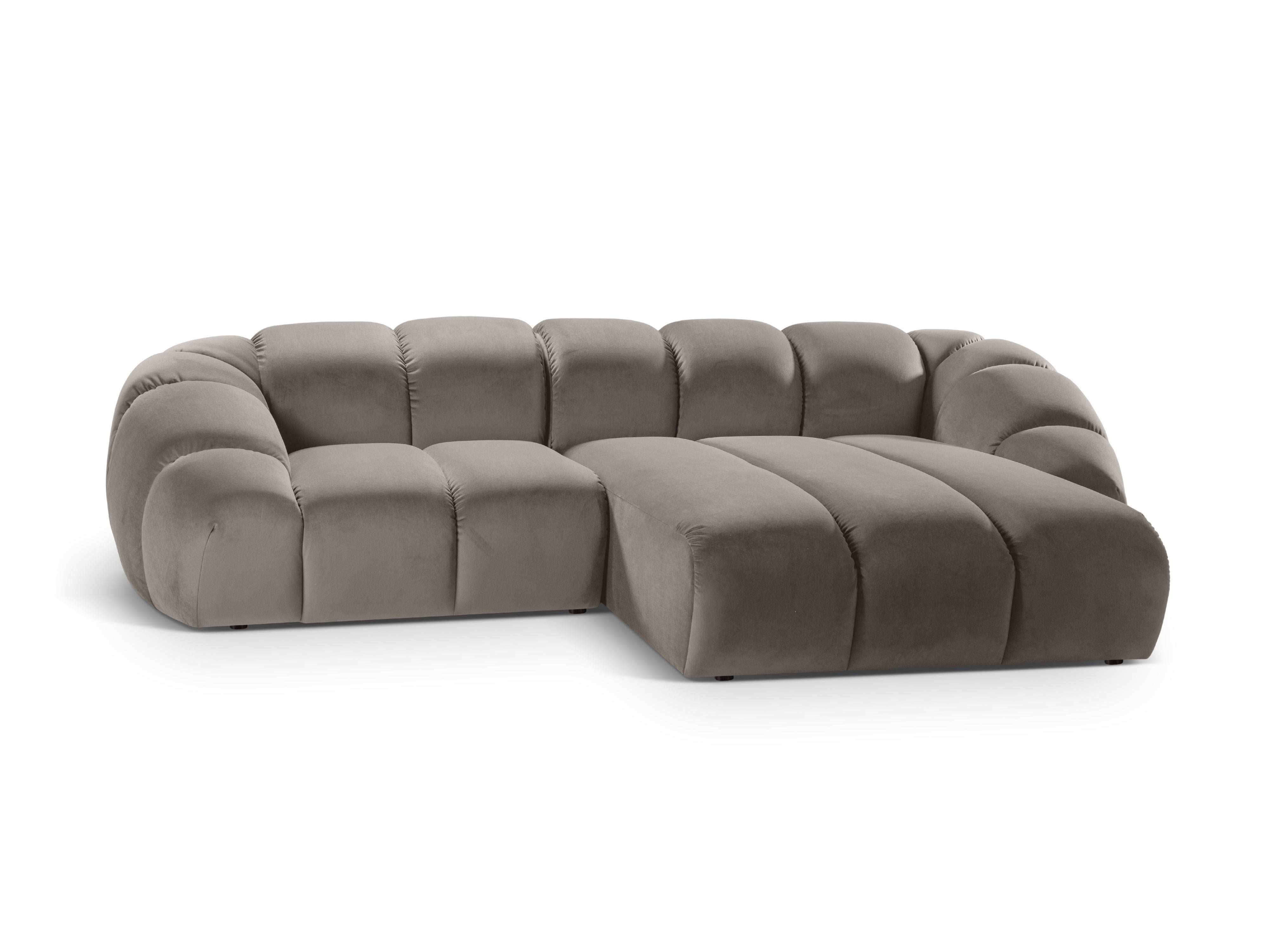 Samt-Ecksofa 3-sitzig rechts DIANA grau-beige