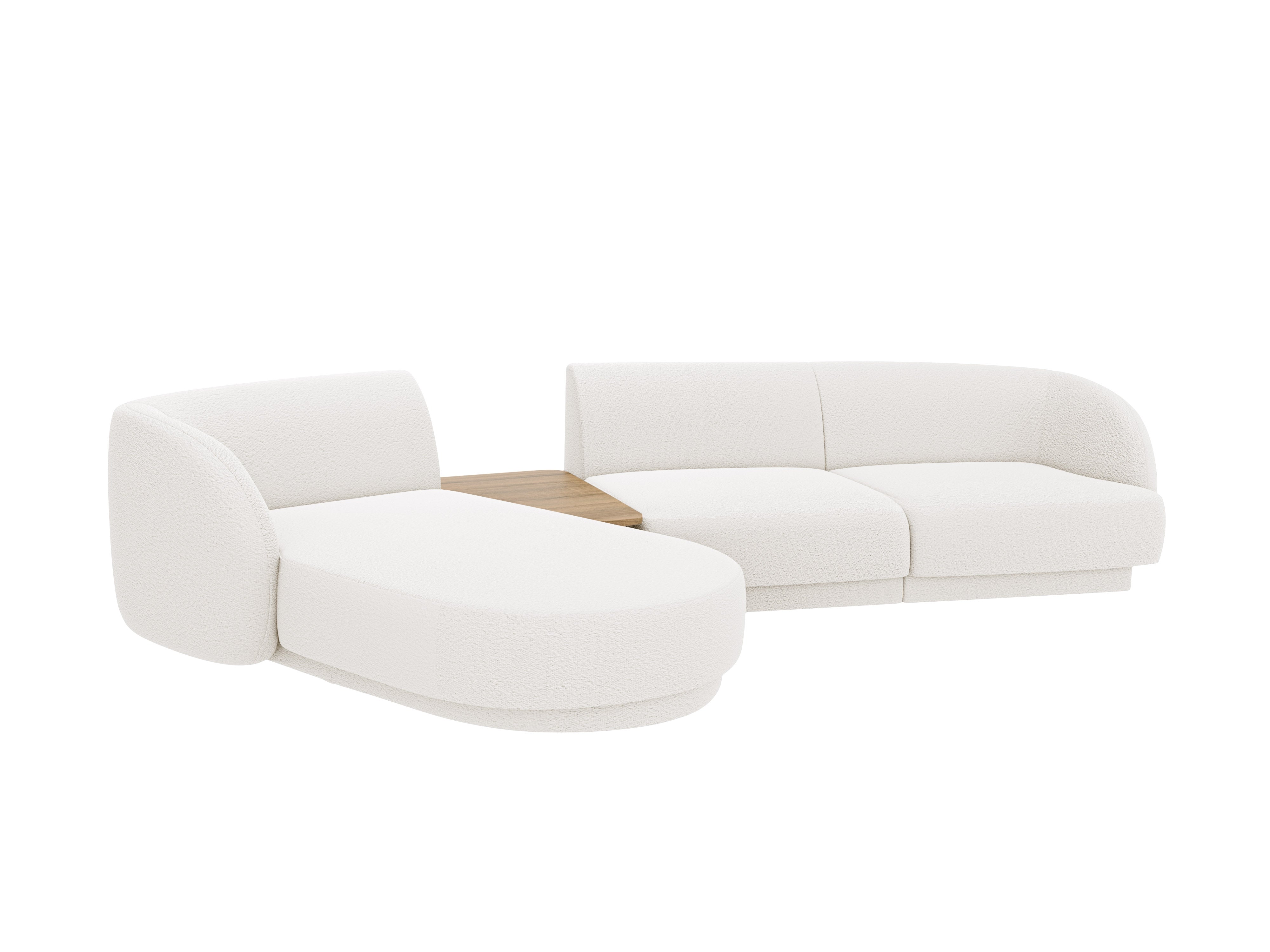 Modulares Ecksofa mit Tisch, 3-Sitzer, links, MILEY, weißes Boucle