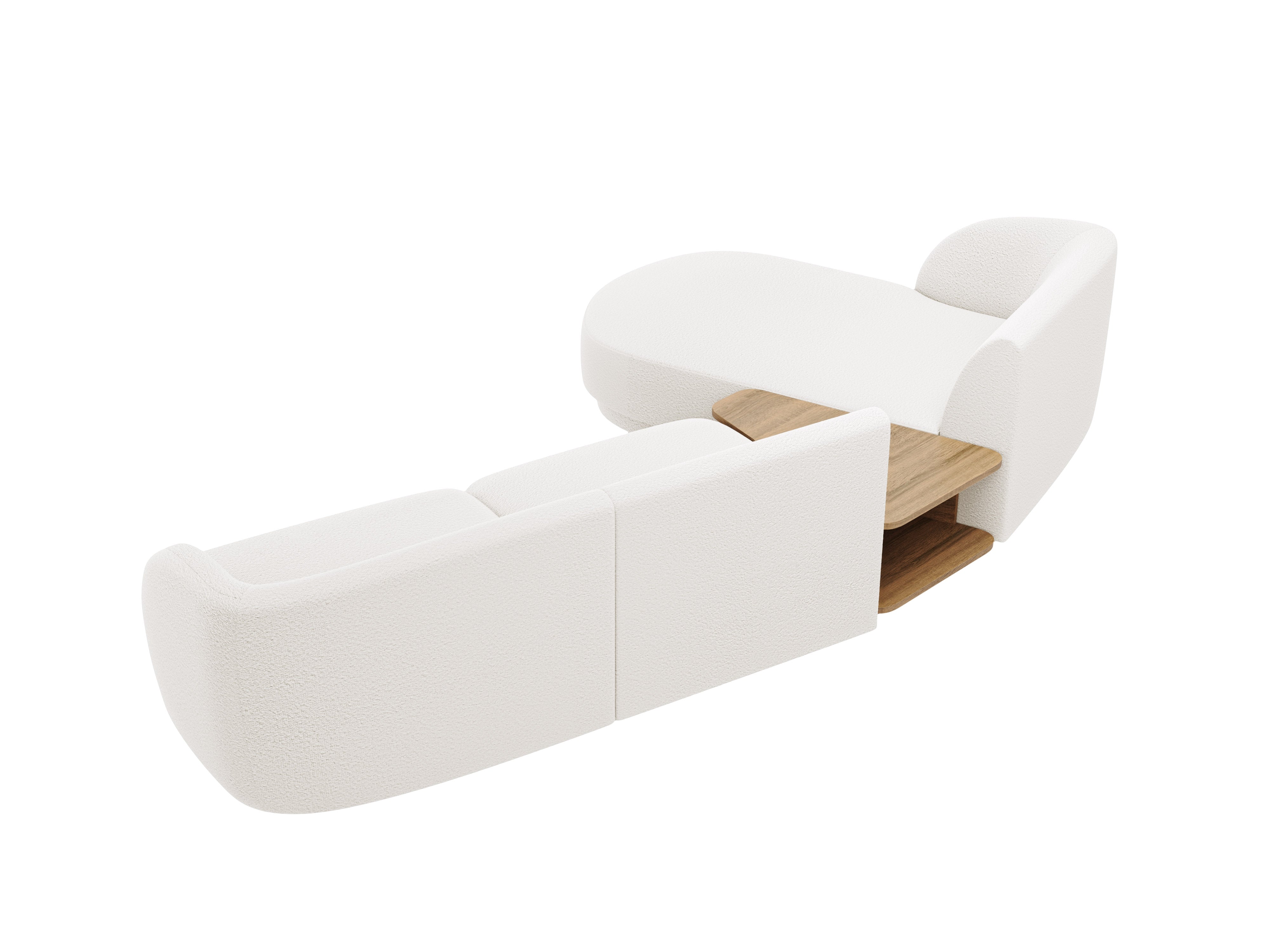 Modulares Ecksofa mit Tisch, 3-Sitzer, links, MILEY, weißes Boucle